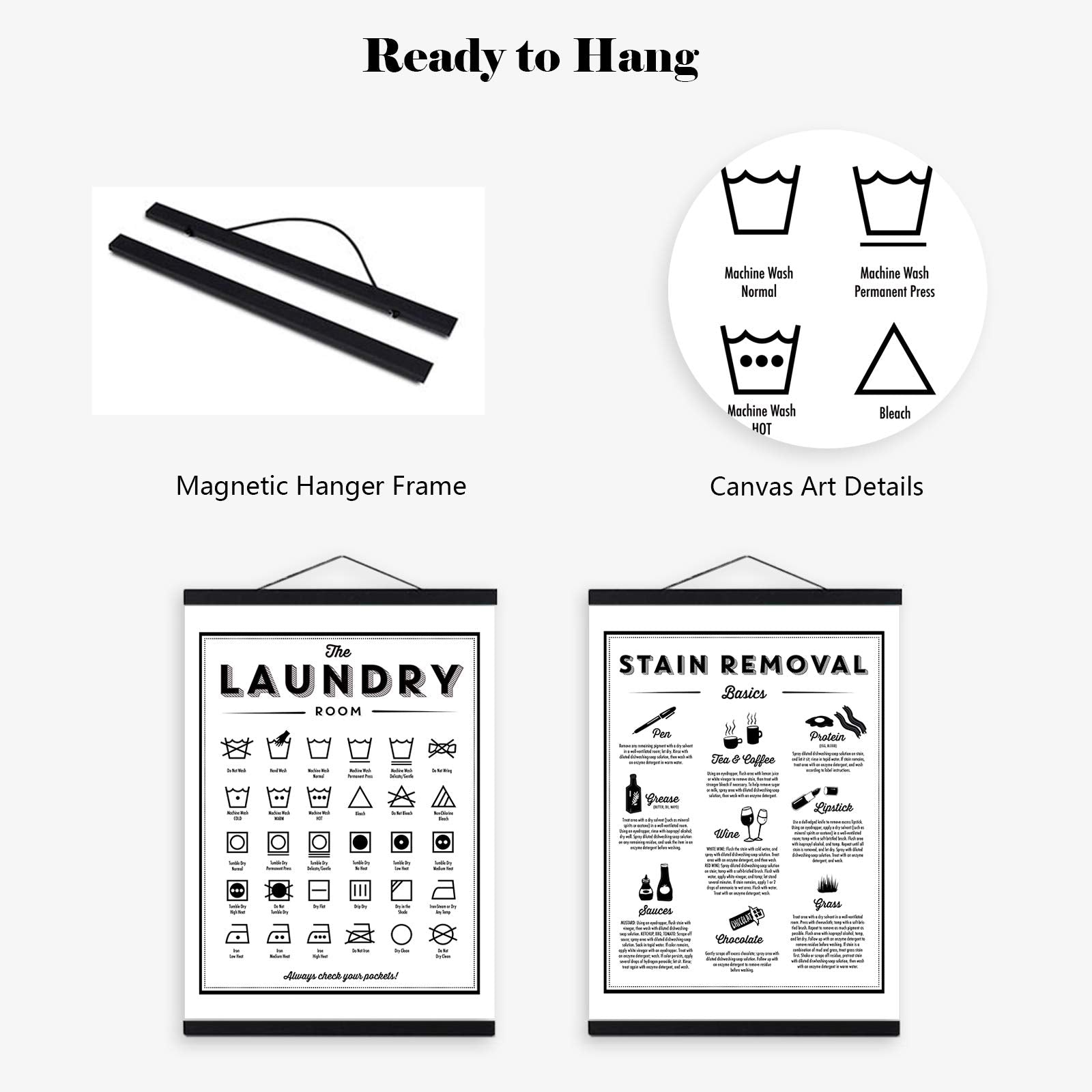 Ecyanlv Symbols And Stain Removal Laundry Sign Canvas Art Posters Prints Black White Painting Laundry Room Wall Decor Housewarmi