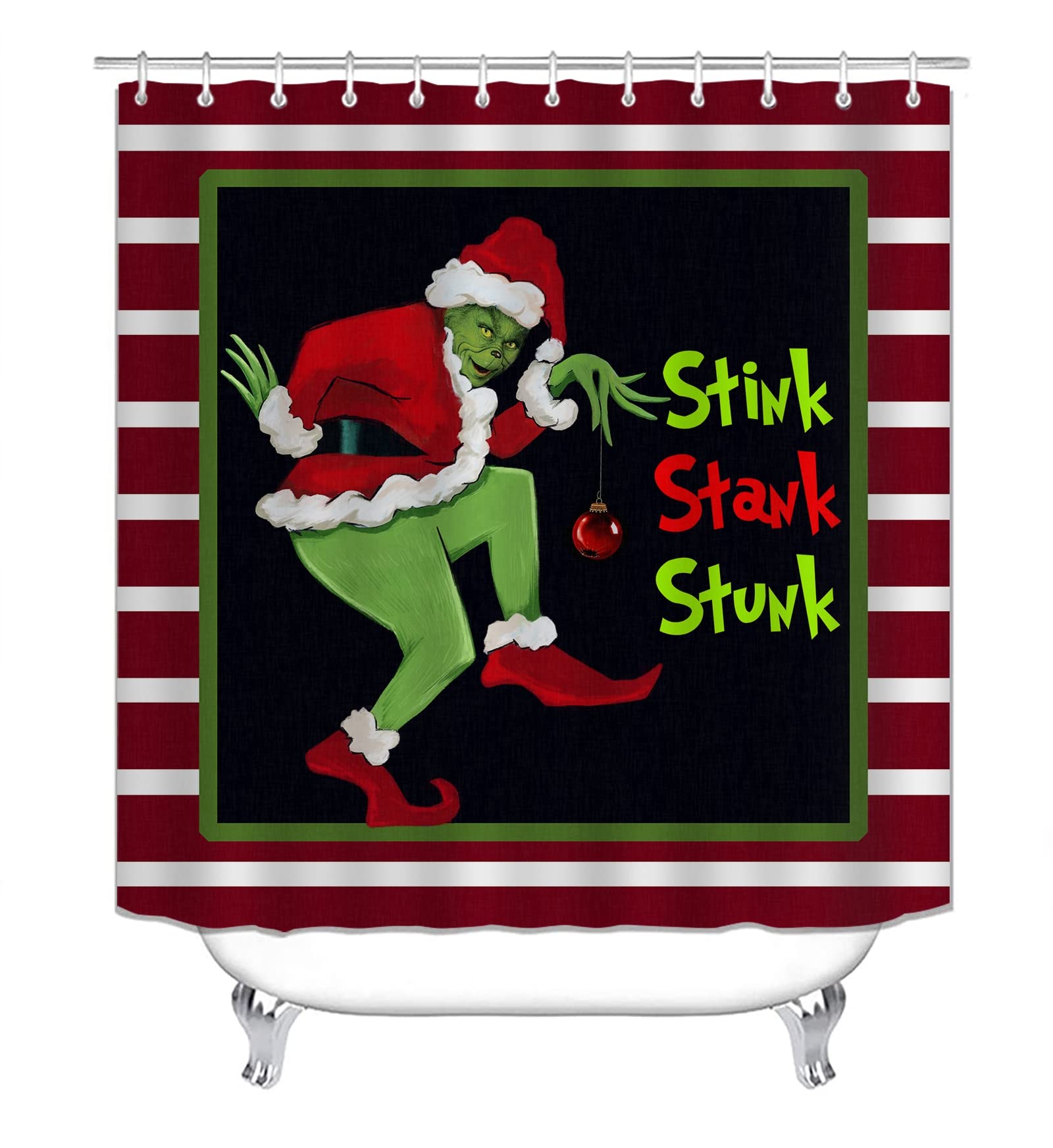 Shocaws Christmas Shower Curtain 72X72 Inches - Polyester Fabric With Weighted Hem Design, Includes 12 Hooks, Xmas Holiday Bathr
