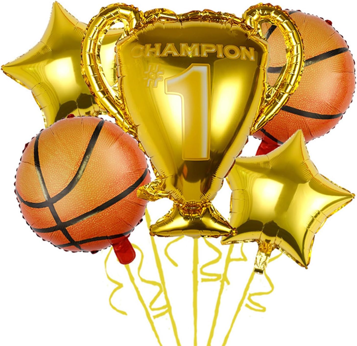FI  FLICK IN 5 Pcs Basketball Theme Birthday Decoration Gold Star Foil Champion Trophy Foil Balloon Sports Theme Birthday Decor