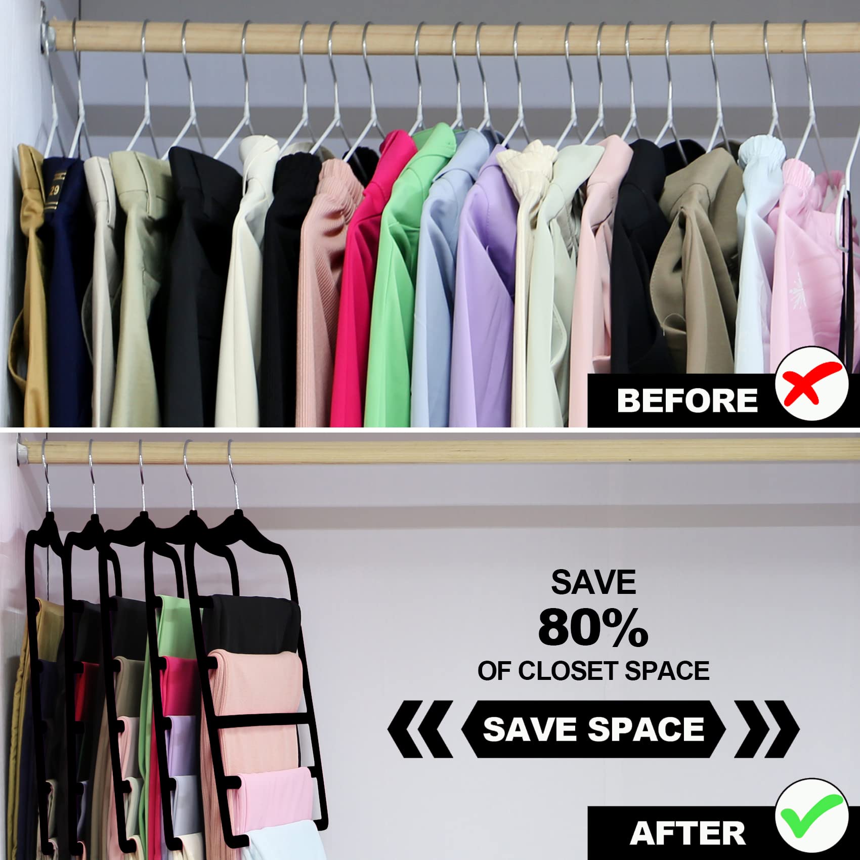 Closet Organizers and Storage 5 Pack Velvet Pants-Hangers-Space-Saving Non Silp 5 Tier Scarf Jeans Closet Organizer Dorm Room Essentials for College Students Girls Boys Guys Organization and Storage