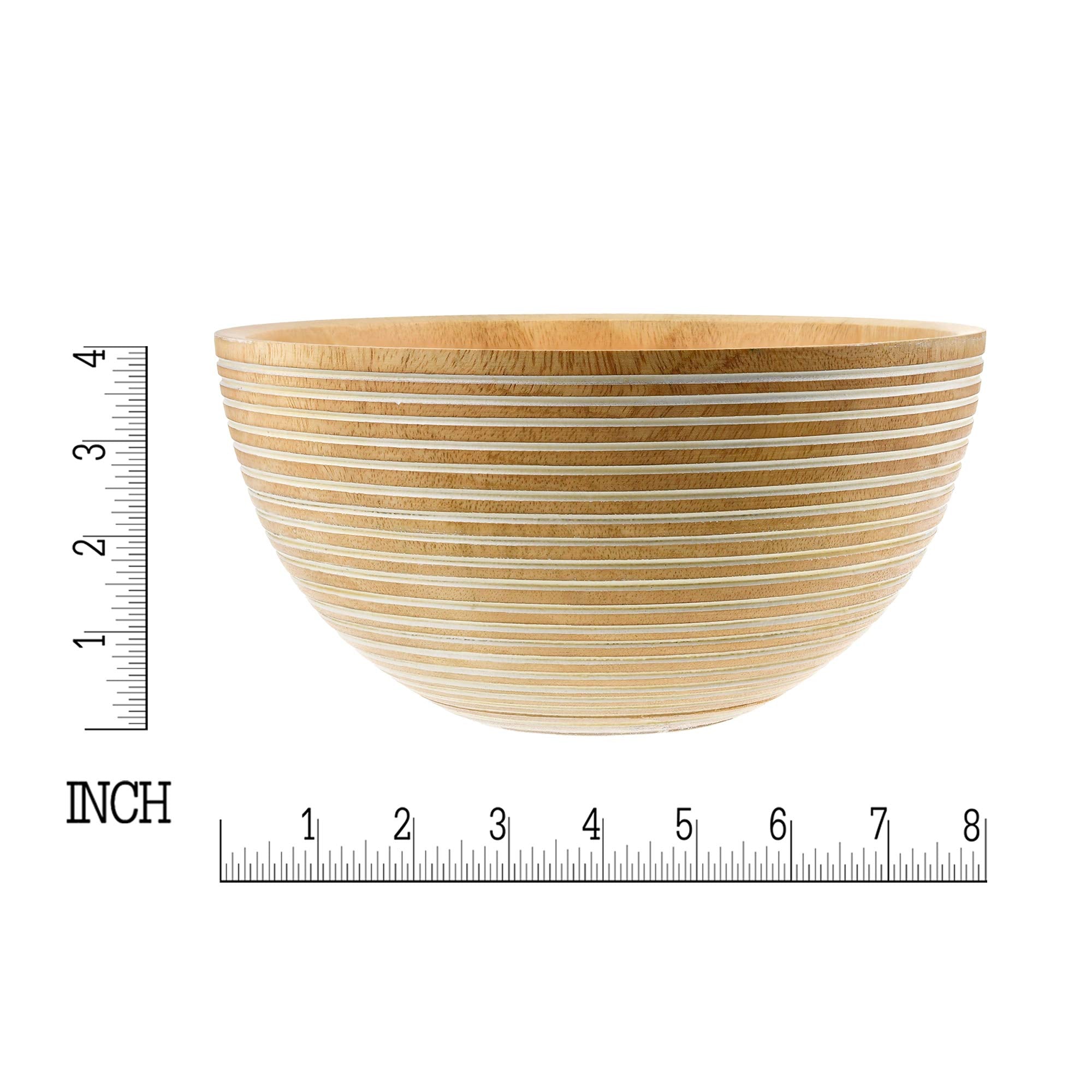 Aeravida Nature Inspired Hand Carved Natural Mango Wood Serving Or Salad Bowl With Etched Stripe Pattern For Sustainable & Styli