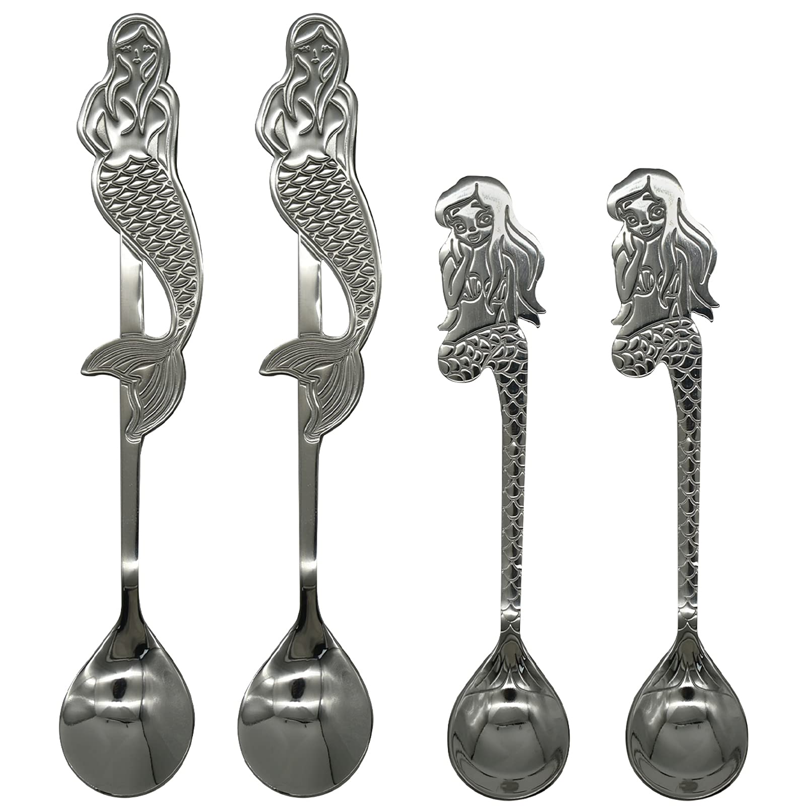 Maydahui 4Pcs Mermaid Spoon 18/10(304)Stainless Steel Fish Coffee Milkshake Spoons Tableware Kitchen Tools Design For Dessert Dr