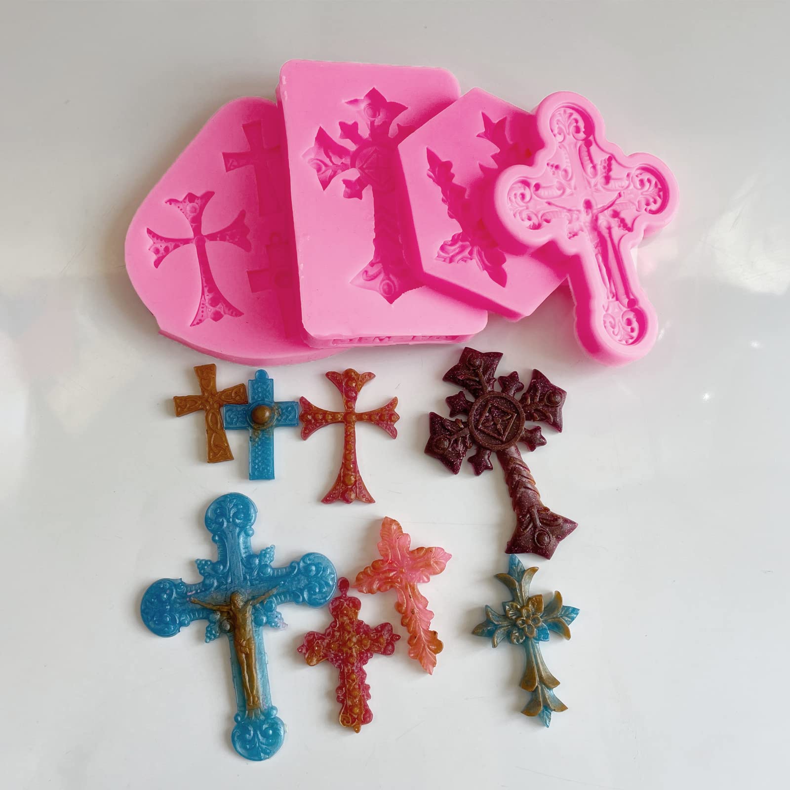 Amztoart Set Of 4 Cake Decorations Cross Mold Cupcake, Silicone Cross Molds For Chocolate Fondant Sugarcraft, Baptism Cake Toppe