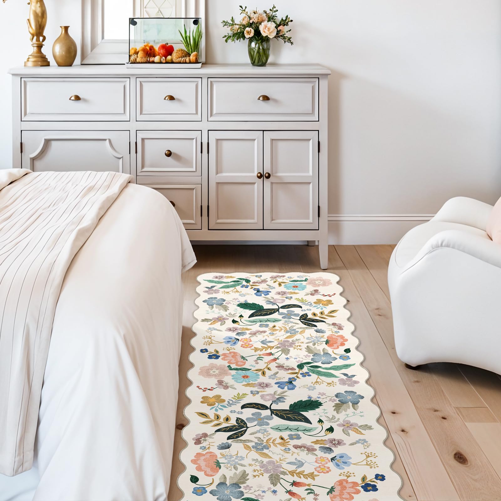 2x6 Washable Hallway Runner Rug: Floral Kitchen Rugs with Non-Slip Backing Vintage Low Pile Entryway Carpet for Living Room Bedr