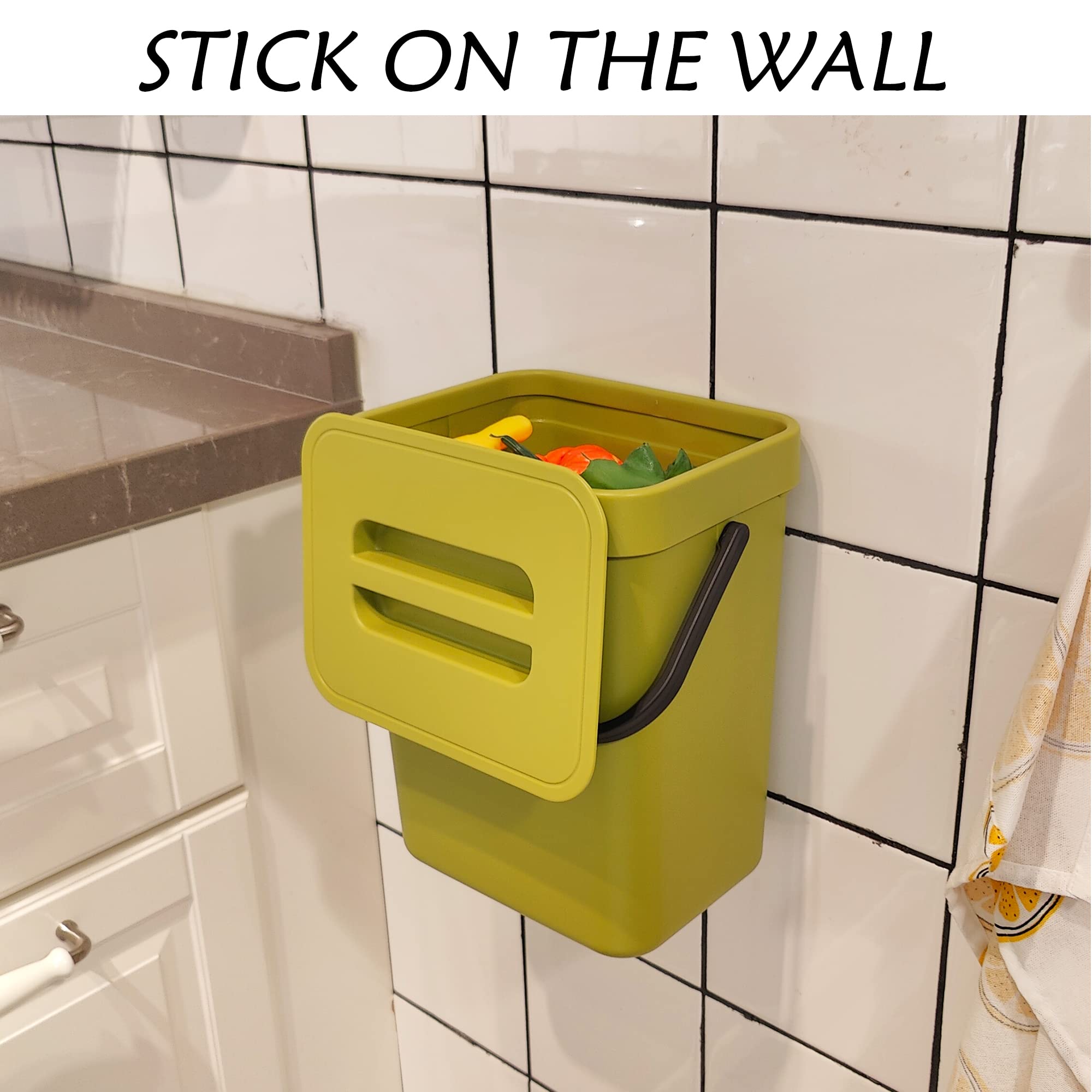 stonespace Small Kitchen Trash Can with Lid  Compost Bin Indoor Kitchen Sealed  Under Sink Trash Can  5 L/1.3 Gallon Plastic Trash Bin  Green