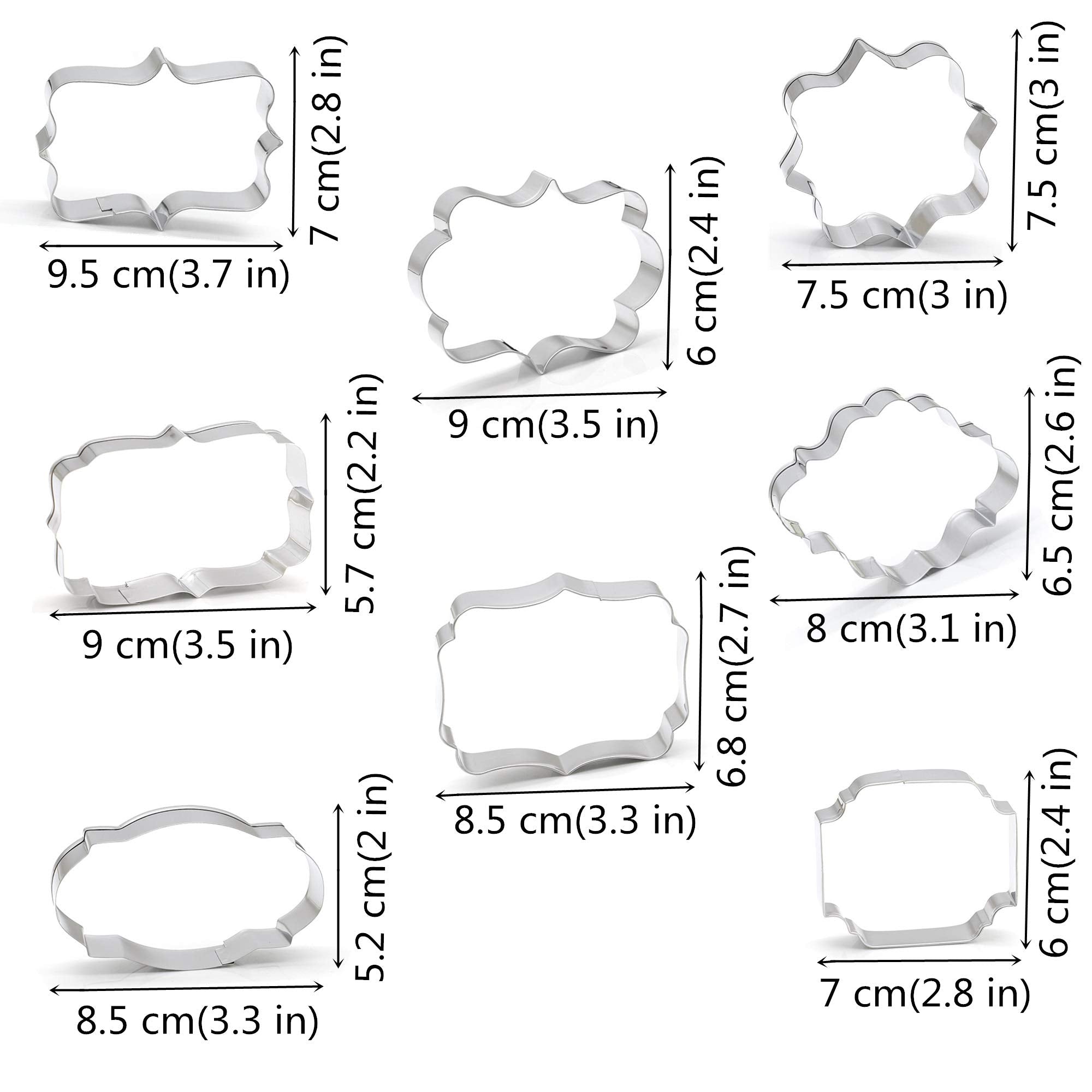Fancy Plaque Cookie Cutters Set Of 8 Pcs, Stainless Steel Wedding Frames Shaped Fondant Cutter Molds Baking Diy