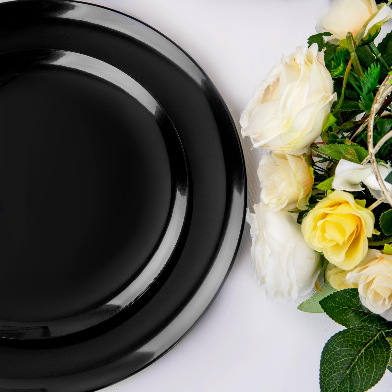 Pulote 100Pcs Black Plates Disposable - Premium Heavy Duty Black Plastic Plates - Include 50 Black Dinner Plates 10.25 Inch, 50
