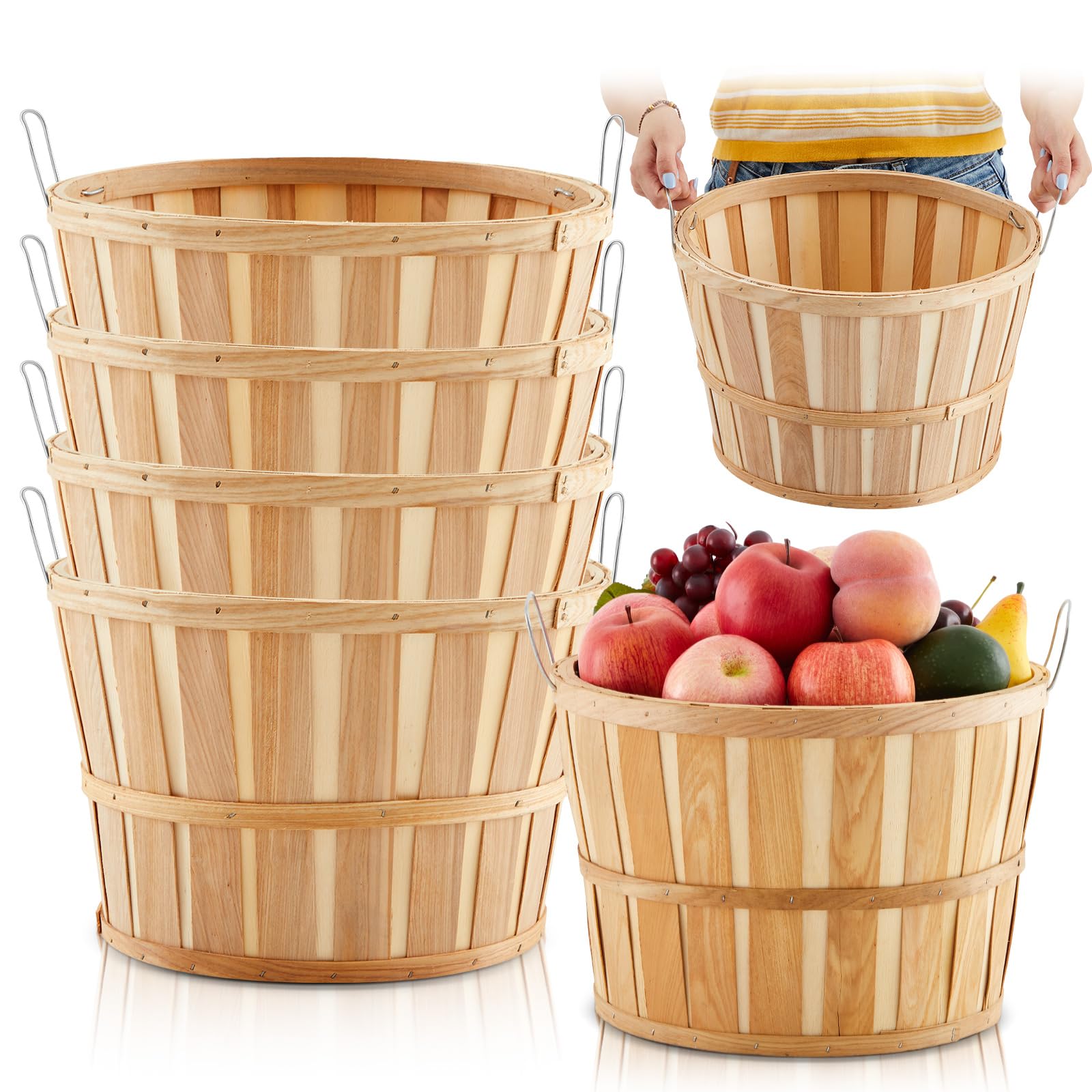 Marsui Wooden Half Bushel Basket, 14x9.5, Jumbo Apple Picking, 4 Pcs