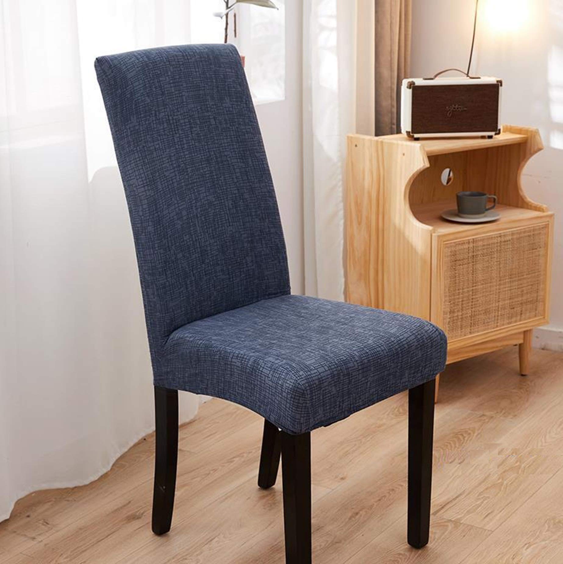 Lukzer Polyester Elastic Chair Cover (Dark Blue Lining) Stretchable Removable & Washable Dining Chair Cover Protective Seat Slip