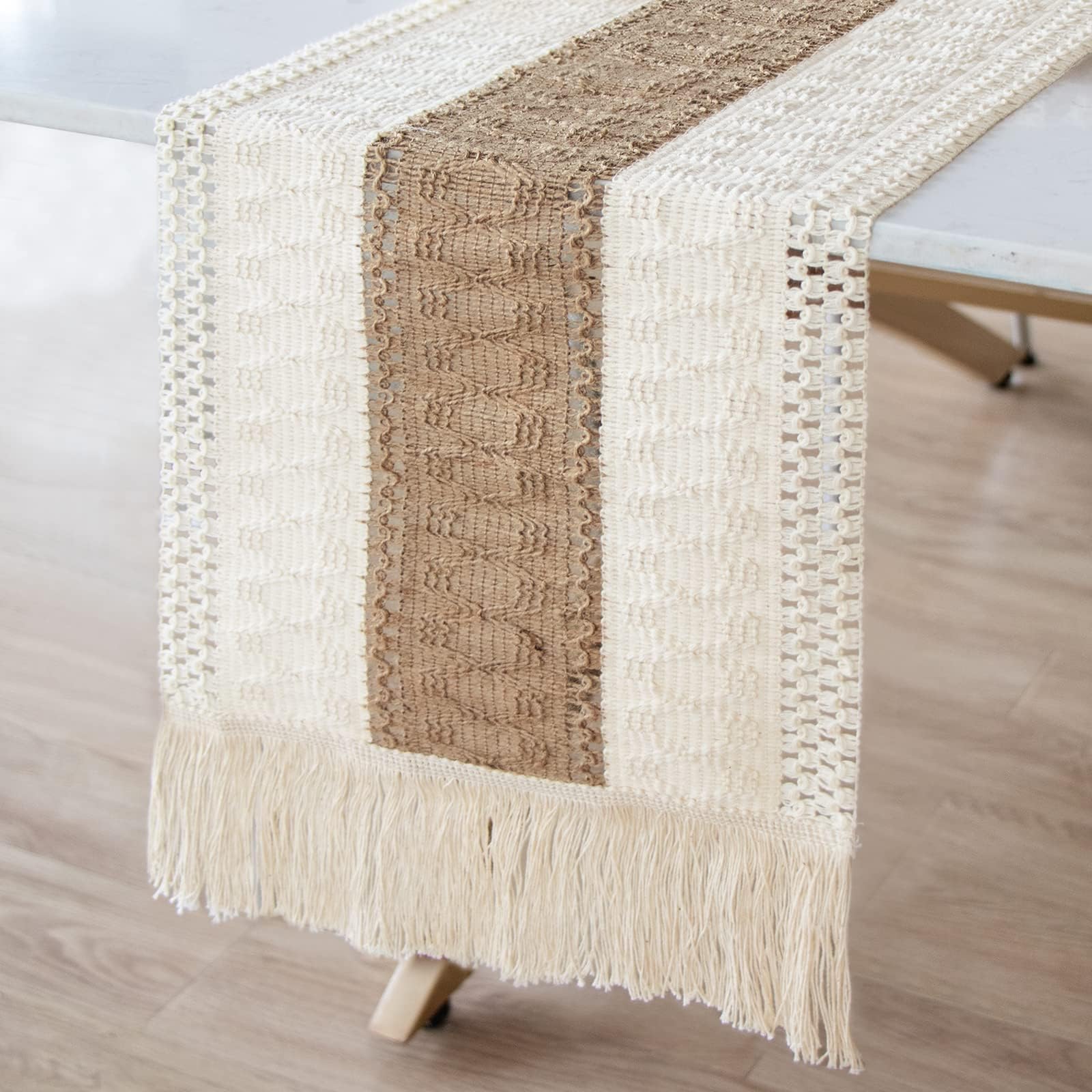 Ourwarm Boho Coffee Table Runner For Living Room, 108 Inches Long Macrame Spring Runner For Table, Farmhouse Dining Table Runner