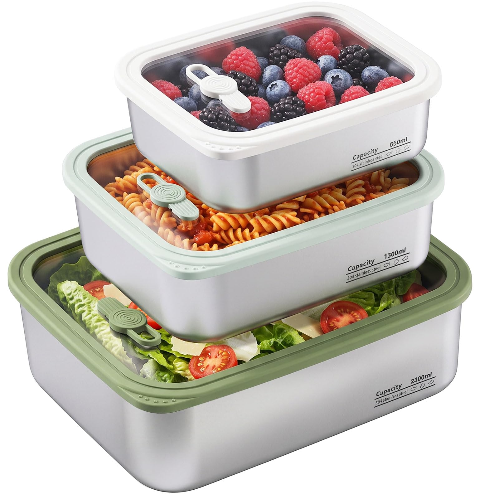 Greentainer Stainless Steel Food Storage Containers with Lids, Set of 3