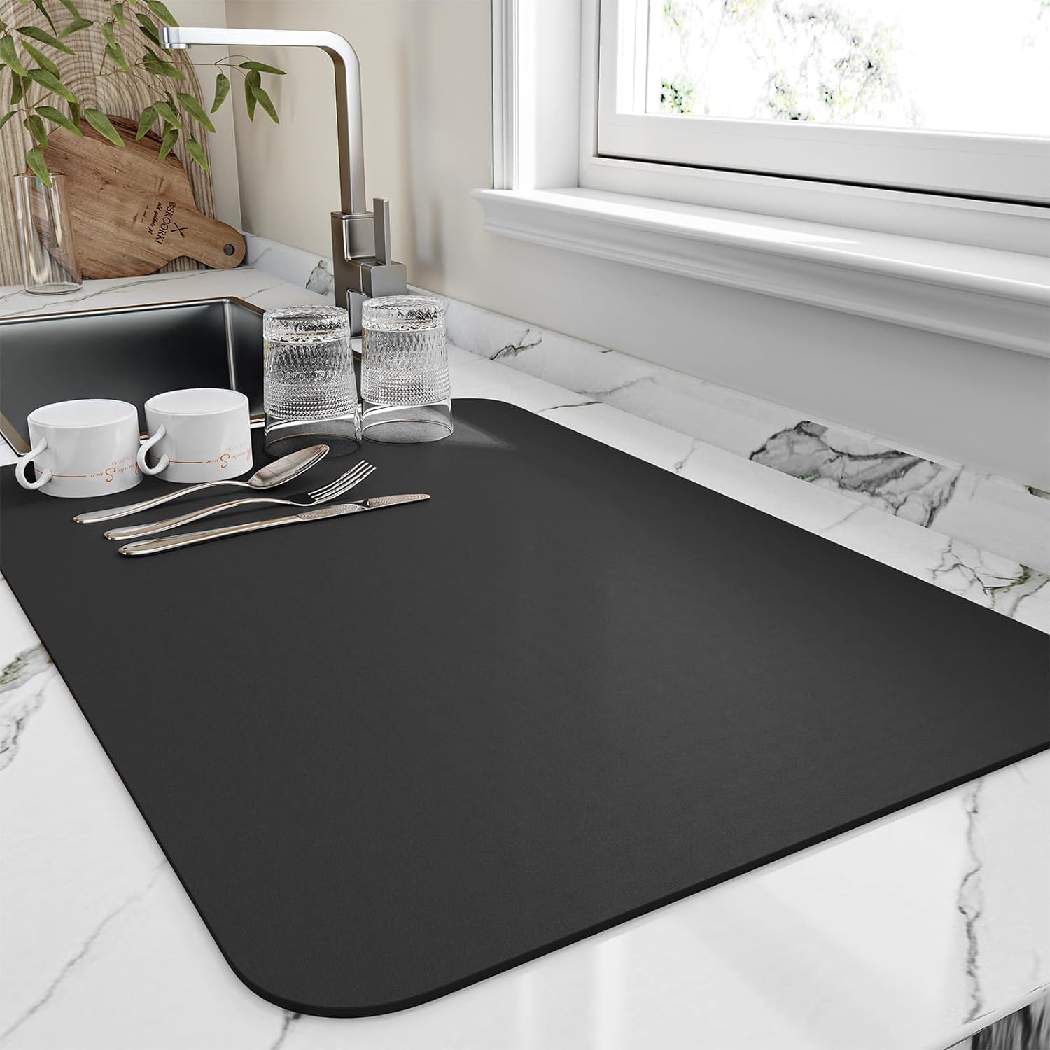 TAGPR Dish Drying mat Water Absorbent mats for Kitchen Utensils Large Dry Drying for Kitchen Large Size 58x38cm