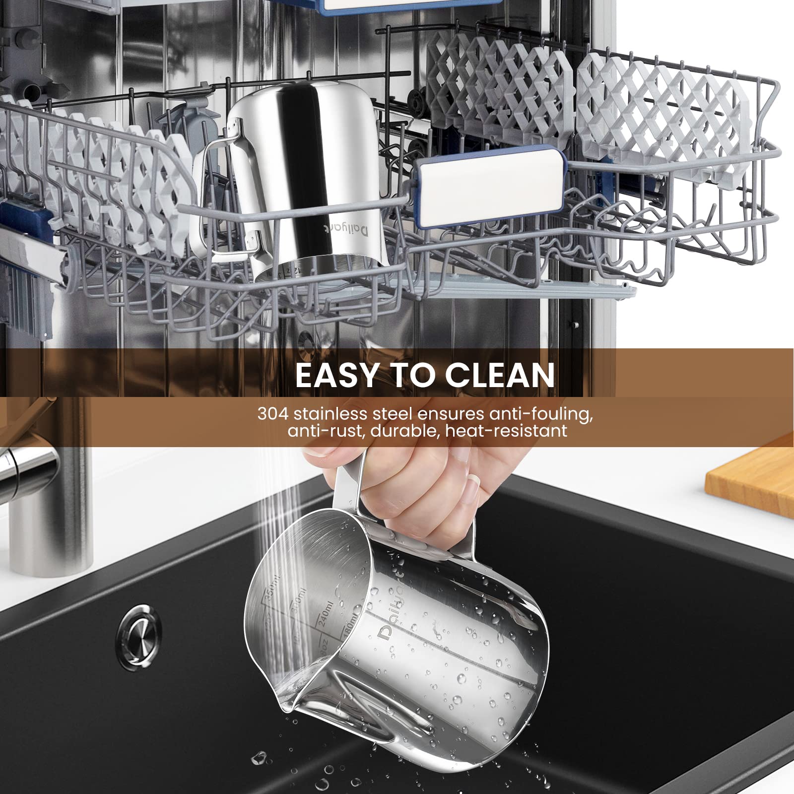 Milk Frothing Pitcher, Dailyart 12Oz/350Ml Milk Frother Cup 304 Stainless Steel Espresso Milk Steaming Pitcher With Art Pen, Esp