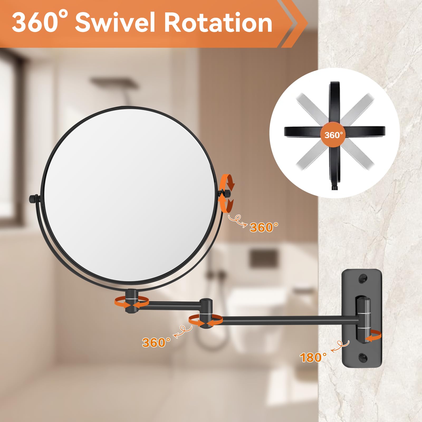 Aumvum 8    Makeup Mirror Wall Mounted, 1X/10X Double-Sided Wall Mount Magnifying Bathroom Mirror With Extendable Arm, 360 Swive
