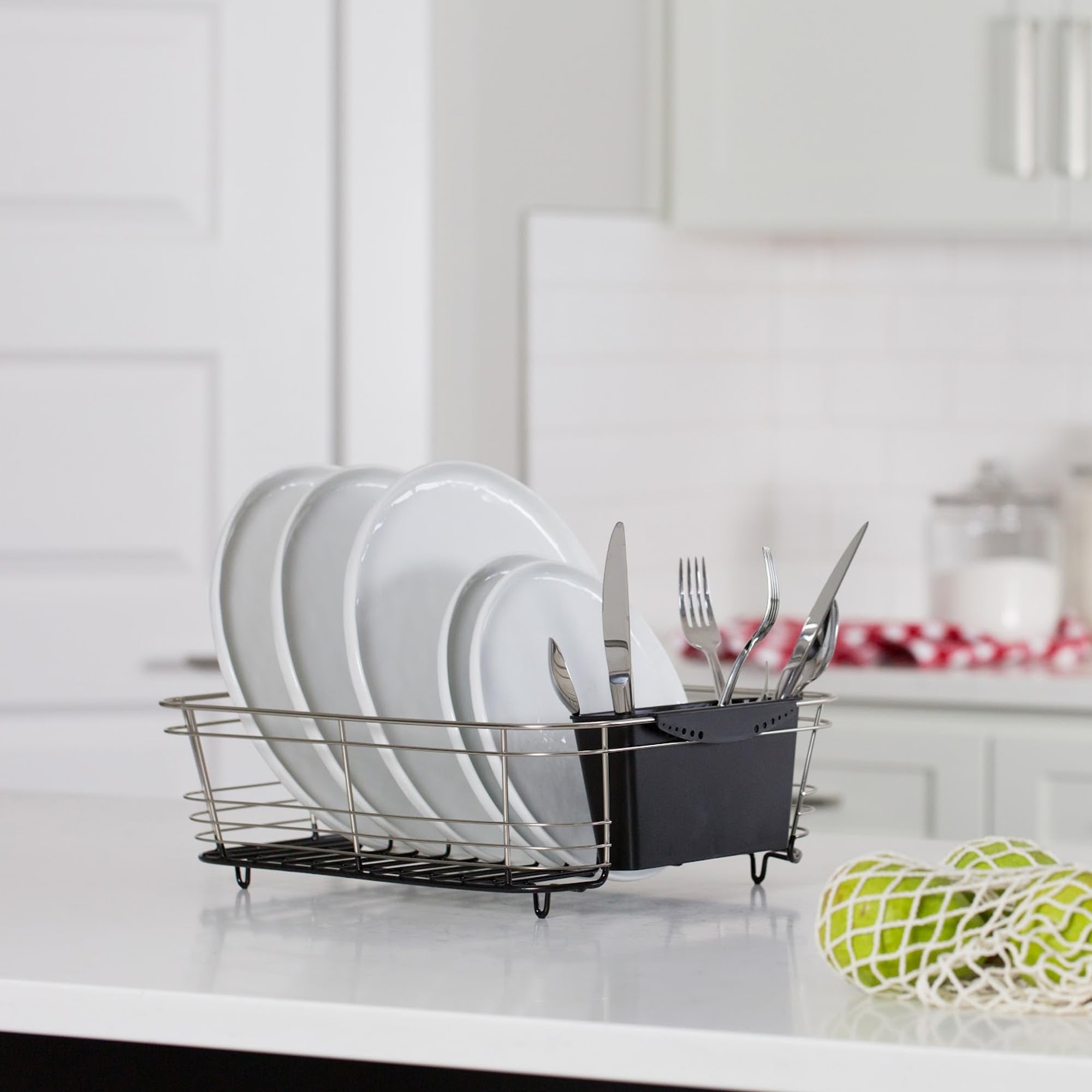 Better Houseware Compact Dish Drying Rack Space-Saving Dish Rack For Kitchen Counter Stainless Steel 2 Piece Set With Cutlery Ho