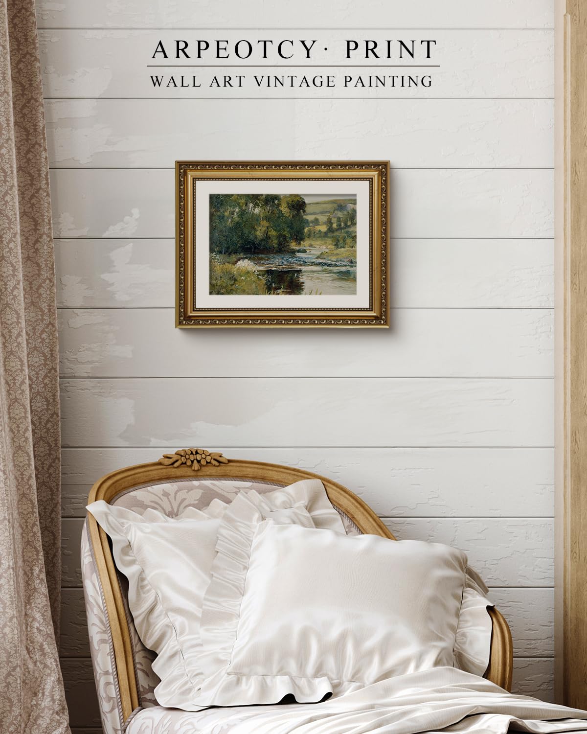 Arpeotcy Vintage Gold Framed Wall Art, 11X14 Inch Nature Streamside Retro Paintings, Canvas Prints Artwork With Antique Frame, V