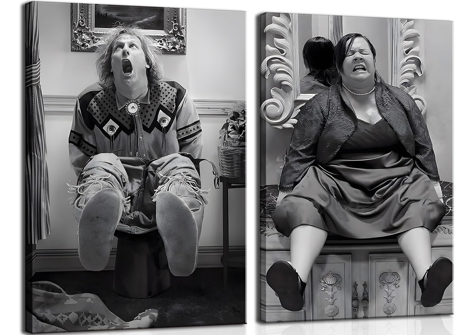 Funny Bathroom Wall Art Set Of 2 - Black And White Vintage Humor Bathroom Wall Decor, Dumb And Dumber Movie Posters Bathroom Art