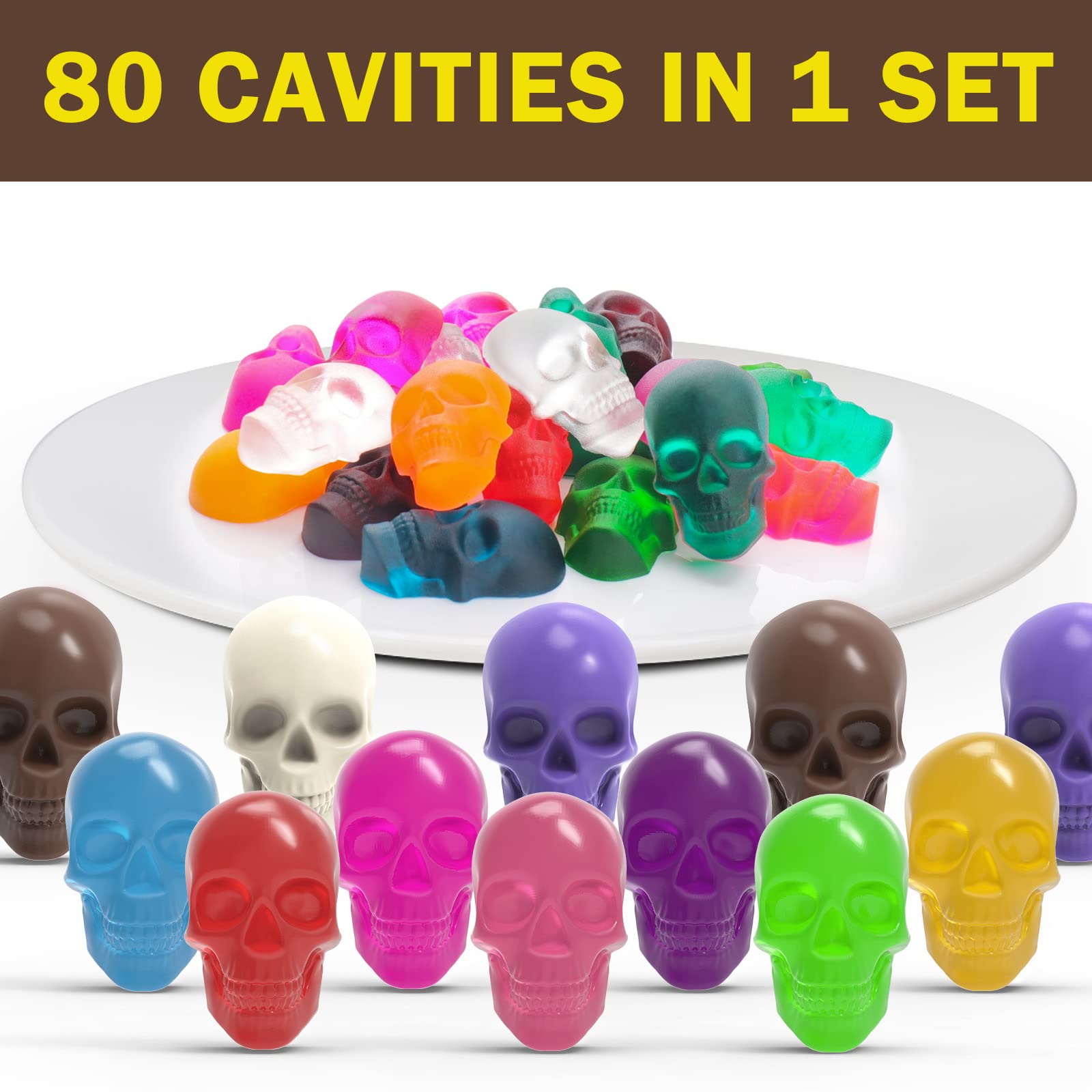 Juome Gummy Skull Silicone Candy Molds, 2 Pack Mini Skull Gummie Chocolate Molds With Dropper For Halloween Gummies, Candies, Je