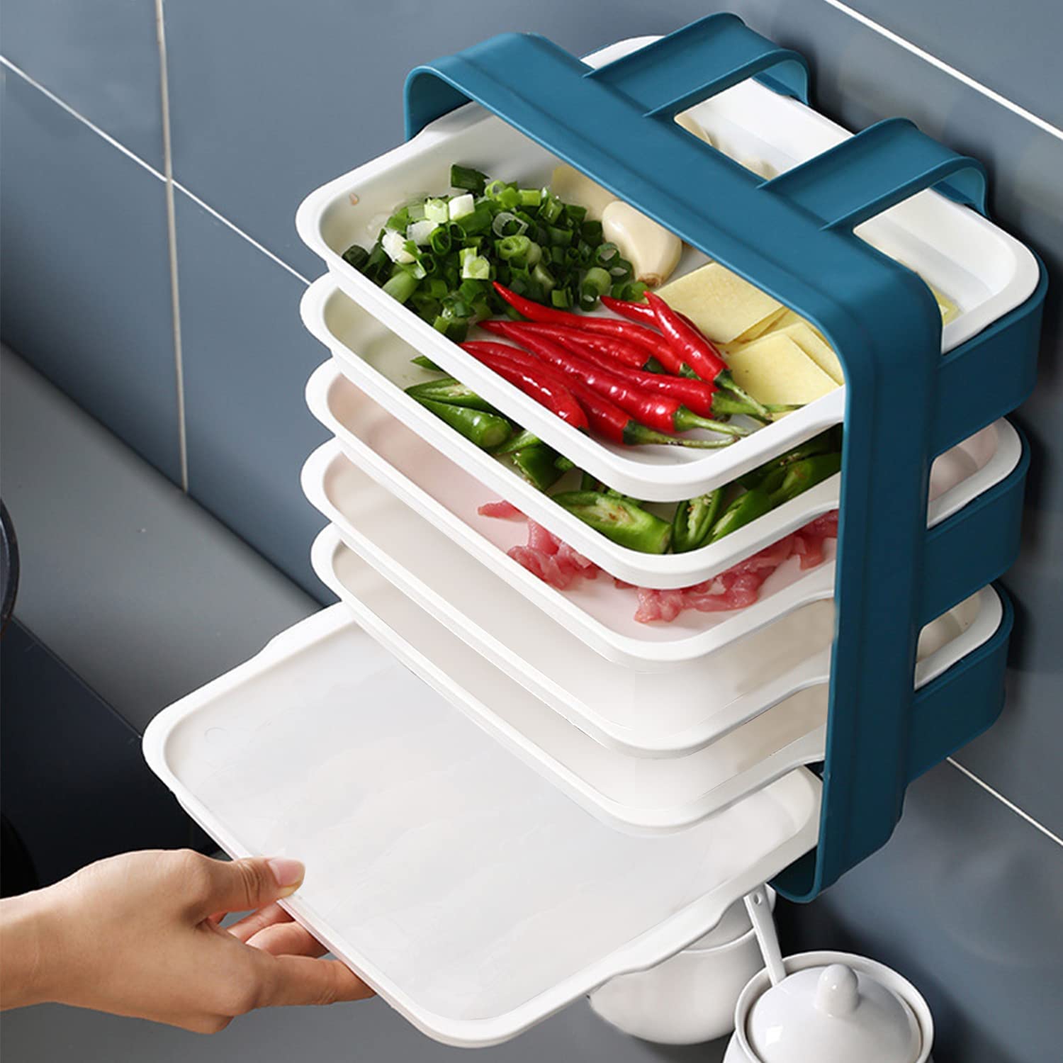 Gion Wall Mounted Kitchen Rack Table Top Dish Organizer Plastic 6 Layer Utensil Holder Hot Pot Side Dish Plate Serving Tray (1Pc