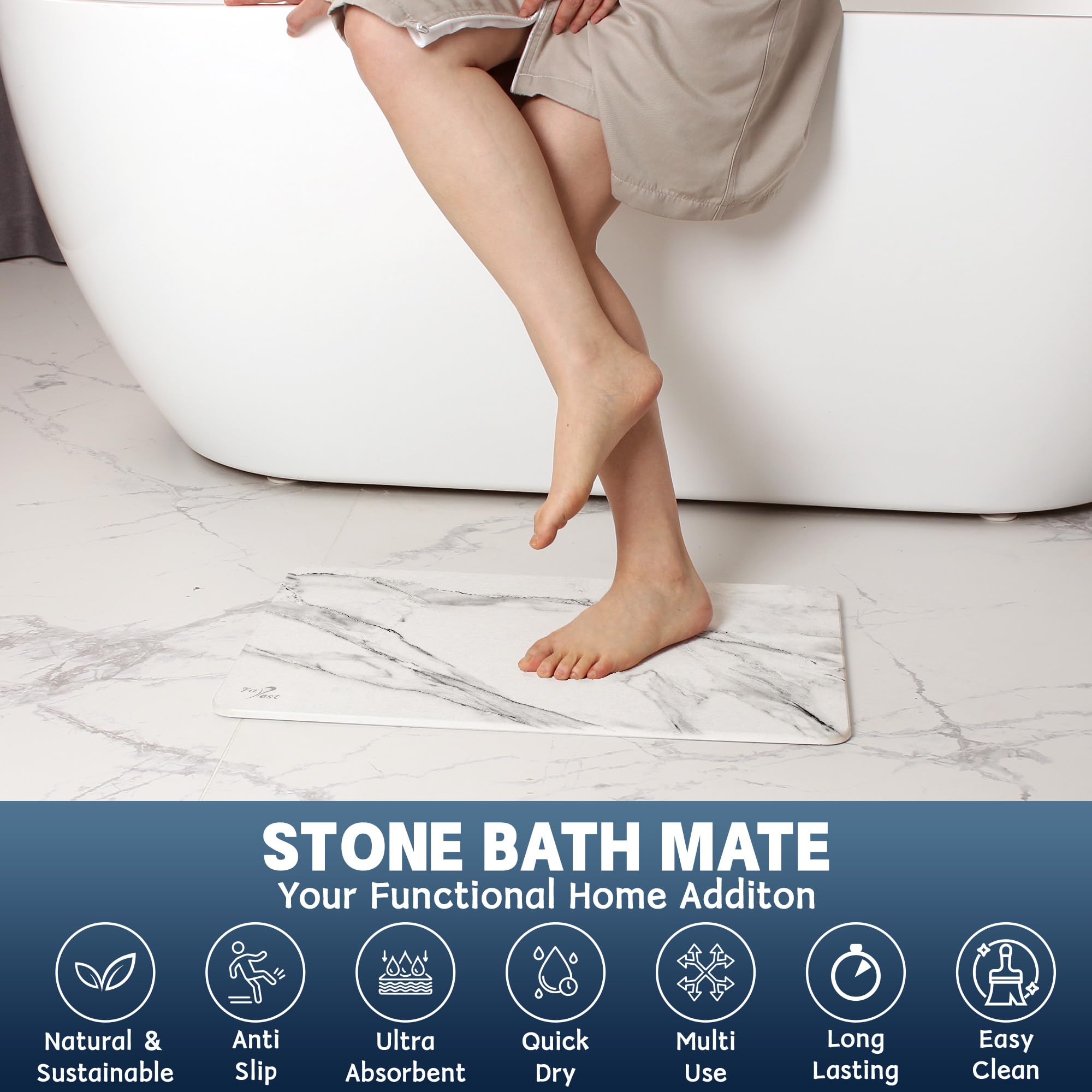 2 Pack Stone Bath Mat - Diatomaceous Earth Bath Mat Fast-Drying Stone Drying Mat Super Absorbent Diatomite Mats For Bathroom, Di