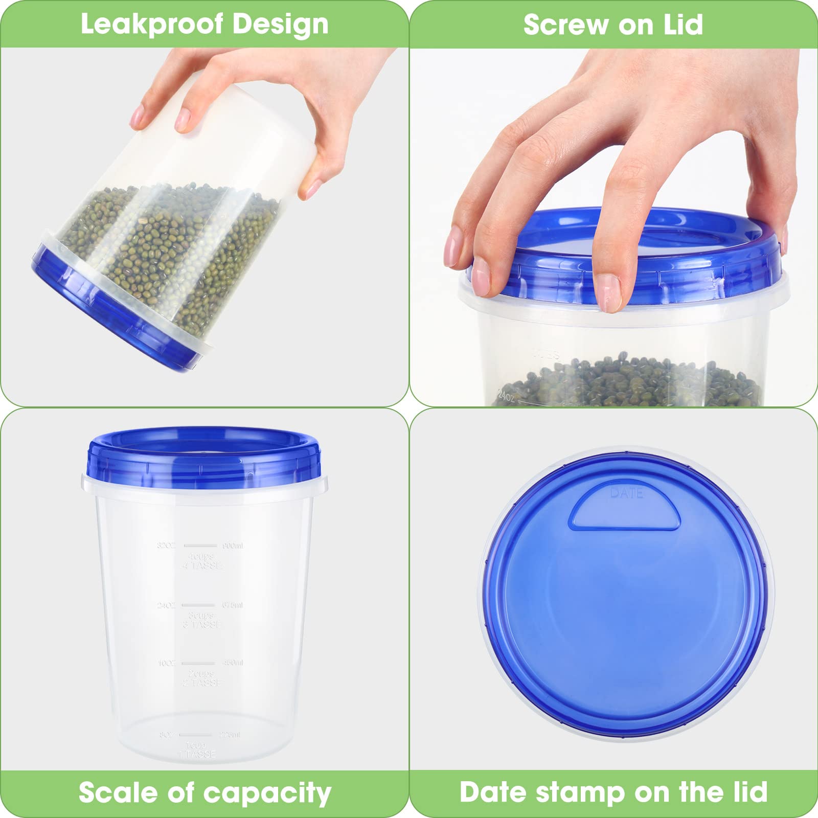24 Pcs 32 Oz Food Storage Freezer Container With Twist Top Lids Reusable Plastic Soup Food Containers With Screw On Lids Leakpro
