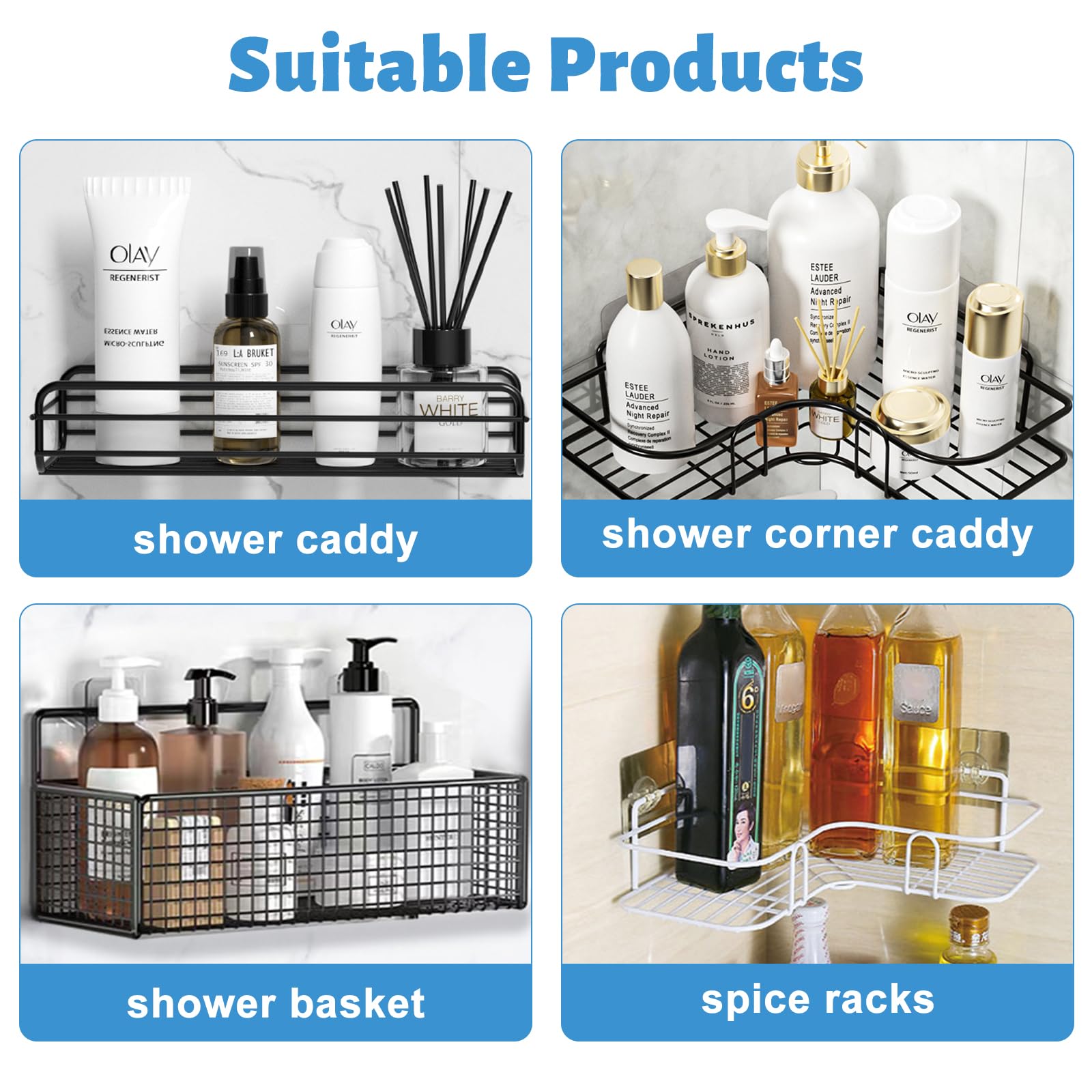 Chris.W 4 Pack Clear Adhesive Suction Sticker for No Drilling Bathroom Shower Shelf Accessories  Super Strong Adhesive Wall Sticker for Shower Caddy and More