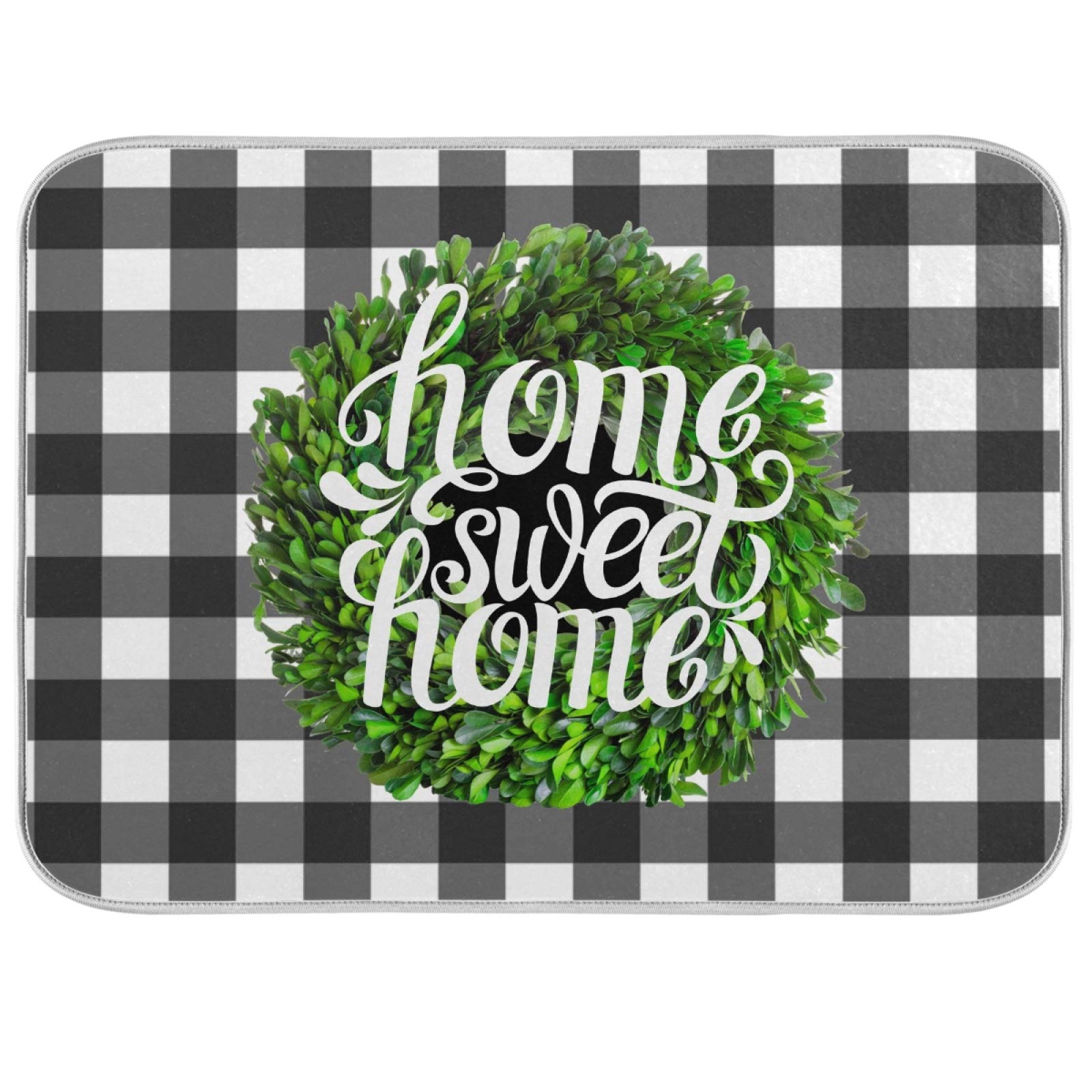 Kcldeci Boxwood Wreath Dish Drying Mat For Kitchen 18X24 Inch Buffalo Plaid Check Dish Drying Pad Dish Rack Drainer Pad Dish Mat