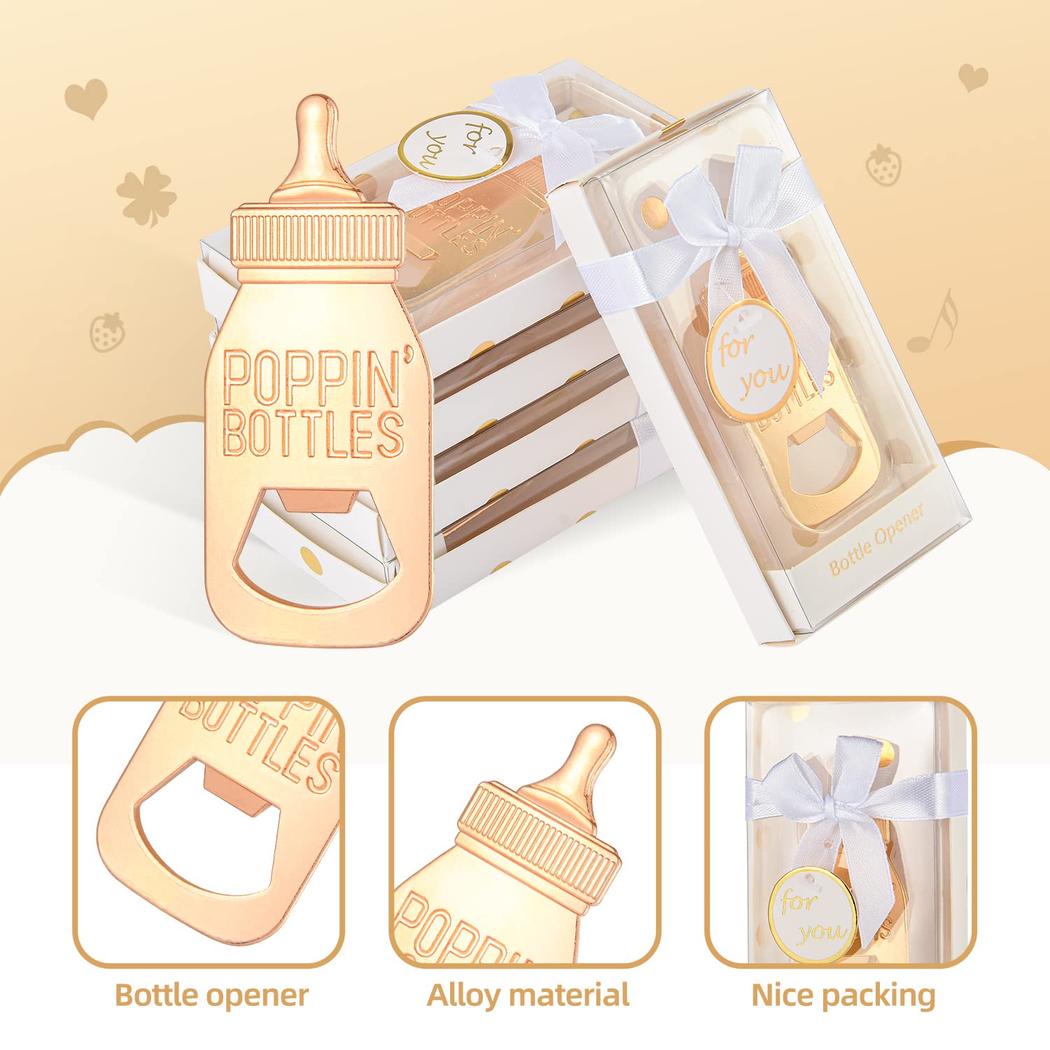 24Pcs Baby Bottle Openers For Baby Shower Favors,Gifts,Decorations,Or Souvenirs For Guests With Gift Box,Popping Design For Boy