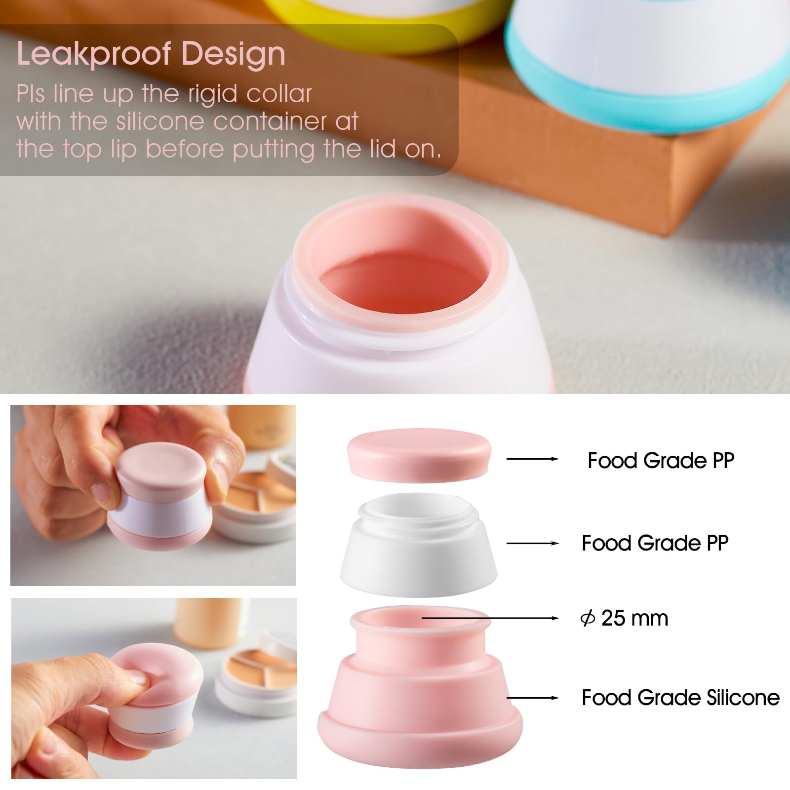 Insfit Travel Containers For Toiletries, Tsa Approved Silicone Cream Jars, Travel Size Containers With Lids, 5Pcs Bpa Free Leakp