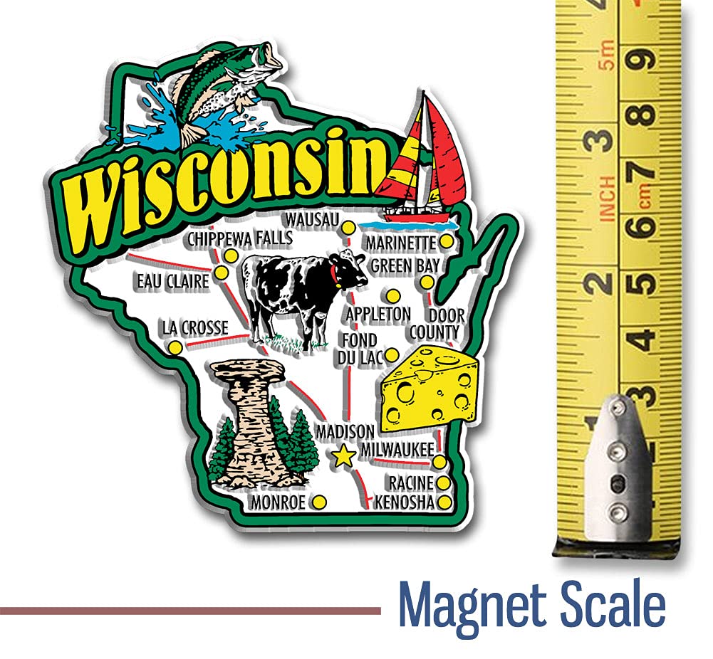 Wisconsin Jumbo State Magnet By Classic Magnets, 3.4'' X 3.5'', Collectible Souvenirs Made In The Usa