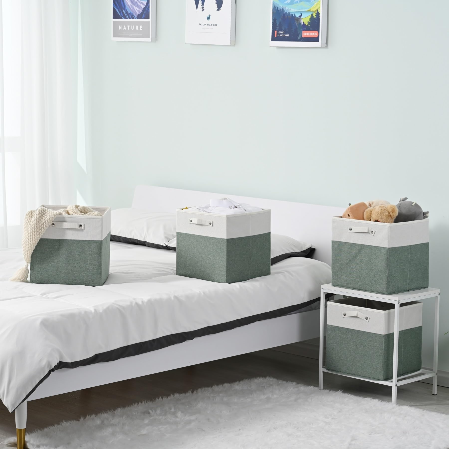 13 X 13 Inch Fine Linen Storage Bins With Handles,Fabric Cube Boxs,Collapsible Basket Organizers For Shelves For Home, Closet Dr