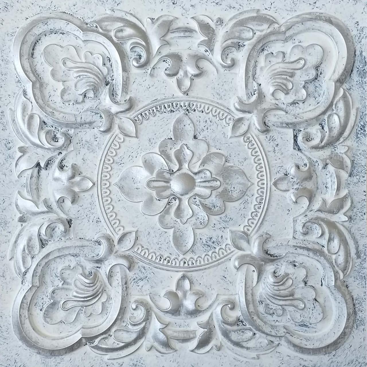 From Plain To Beautiful In Hours DCT30 Gaby PVC 2  x 2  Glue-up or Lay-in Ceiling Tile (Covers / 300 sq.ft), Aged White Silver, 