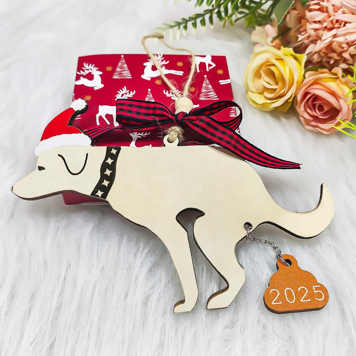 Funny Christmas Ornaments 2025, Wooden Dog Ornament - Fun Ornaments for Adults Exchange, Unique Ornament - Christmas Funny Gifts