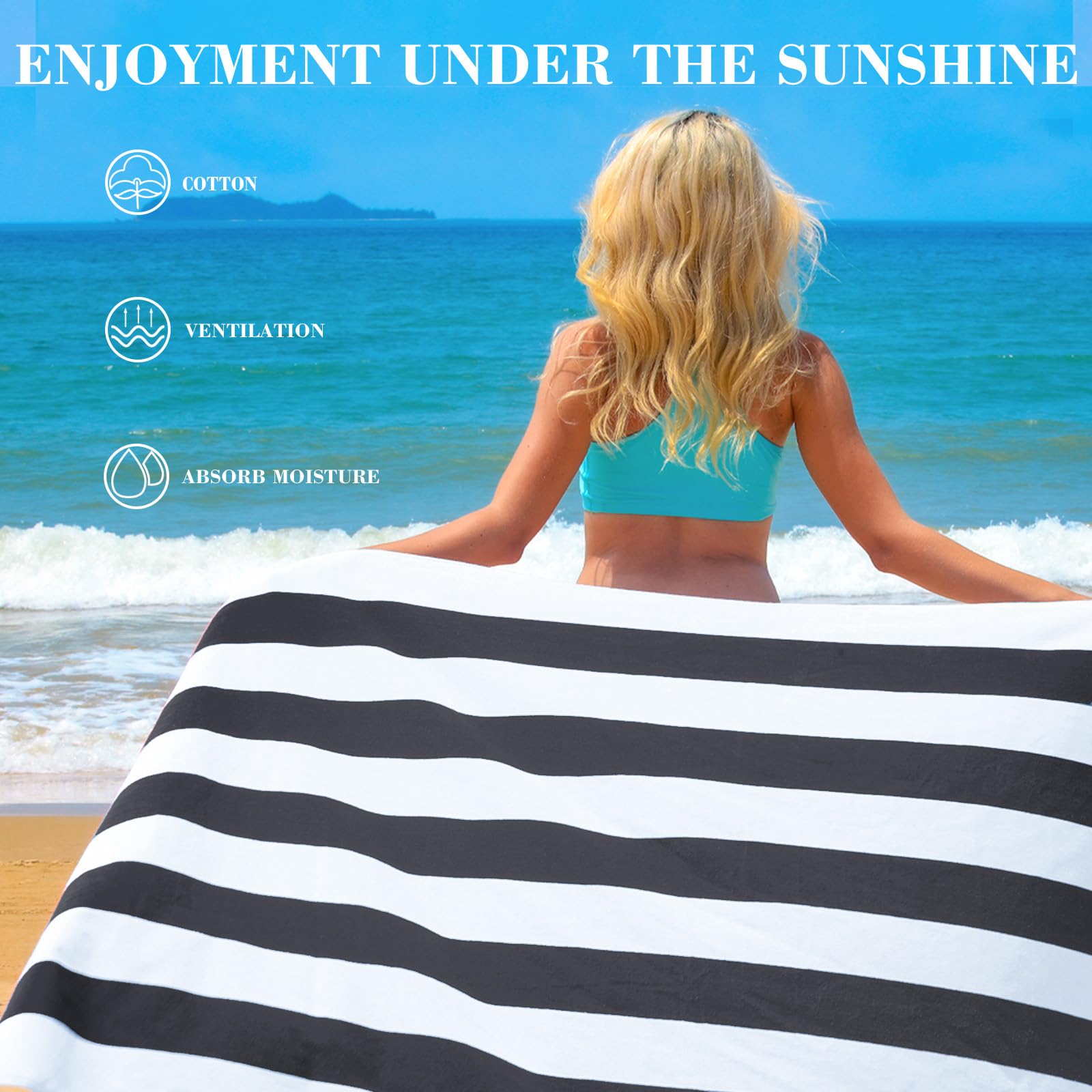 Exclusivo Mezcla Cotton Oversized 35X70 Inches Cabana Stripe Beach Towel, Super Absorbent Soft Plush Pool Bath Towel (Charcoal G