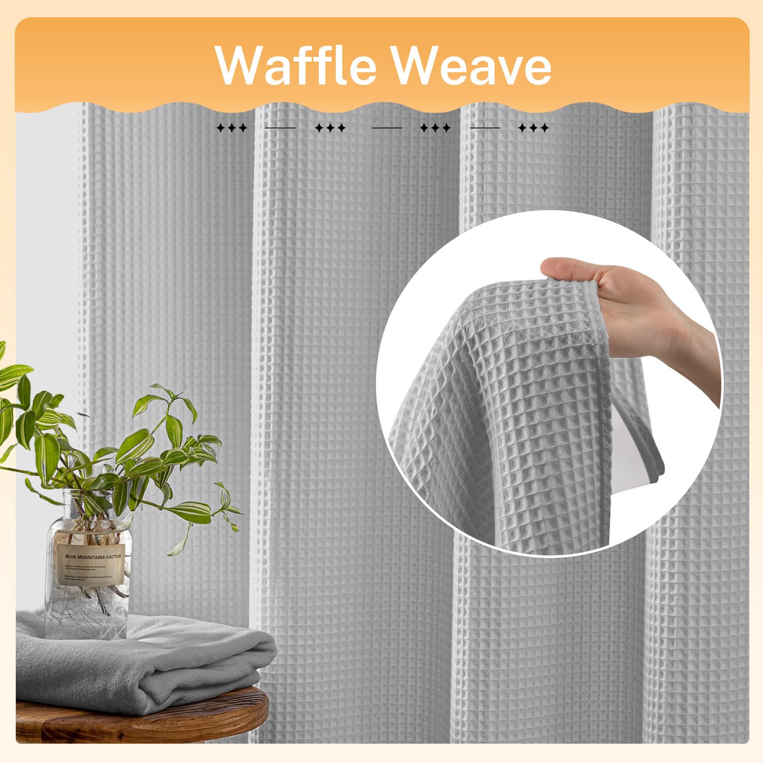 River Dream Lake Wanaka Fabric Shower Curtain Set  Cotton Blend  Waffle Weave  with Snap in Replacement Liner 71 x 74 inches