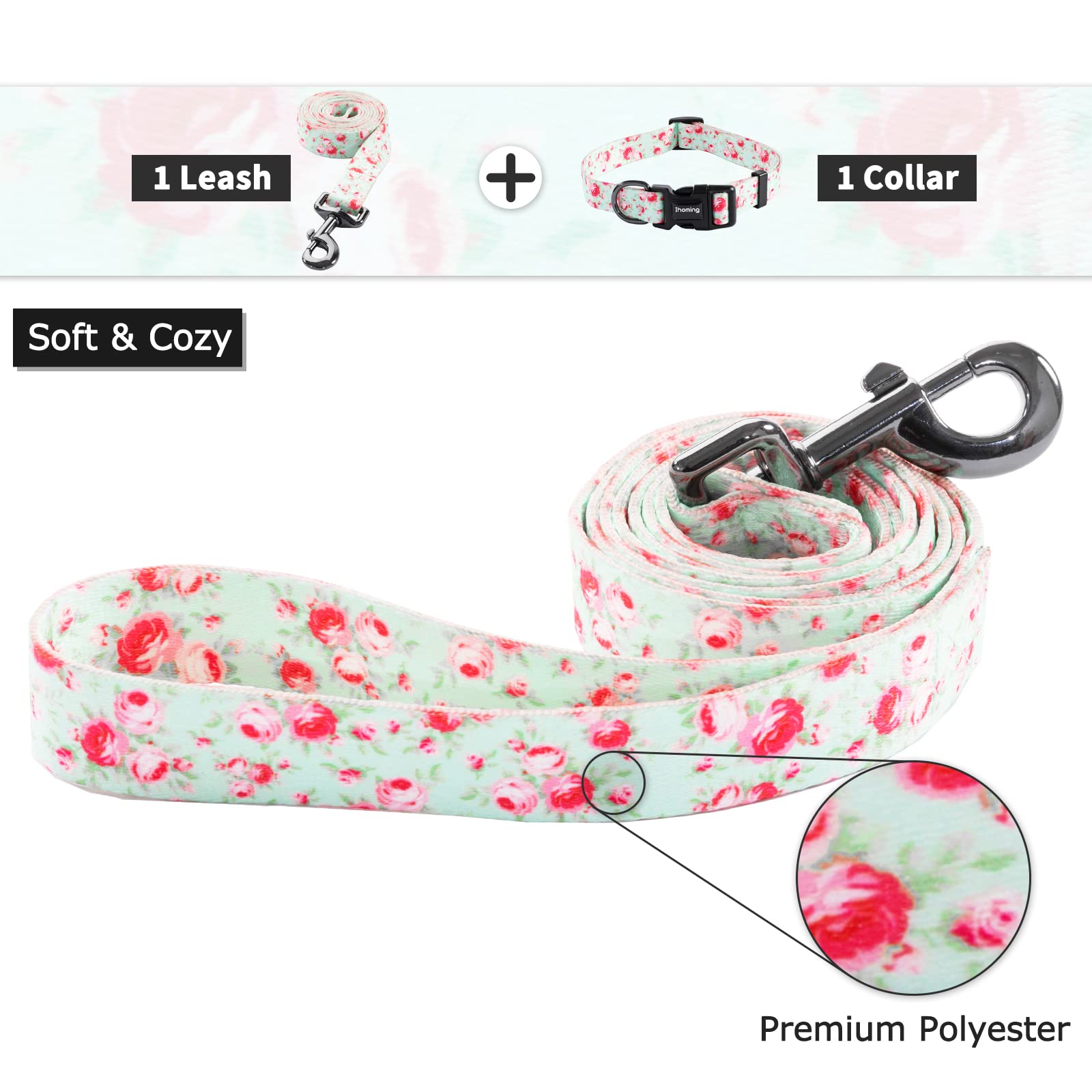 Ihoming Puppy Collar And Leash Set For Daily Outdoor Walking Running Training, Floral Greenlake Design For Extra Small Boys Girl