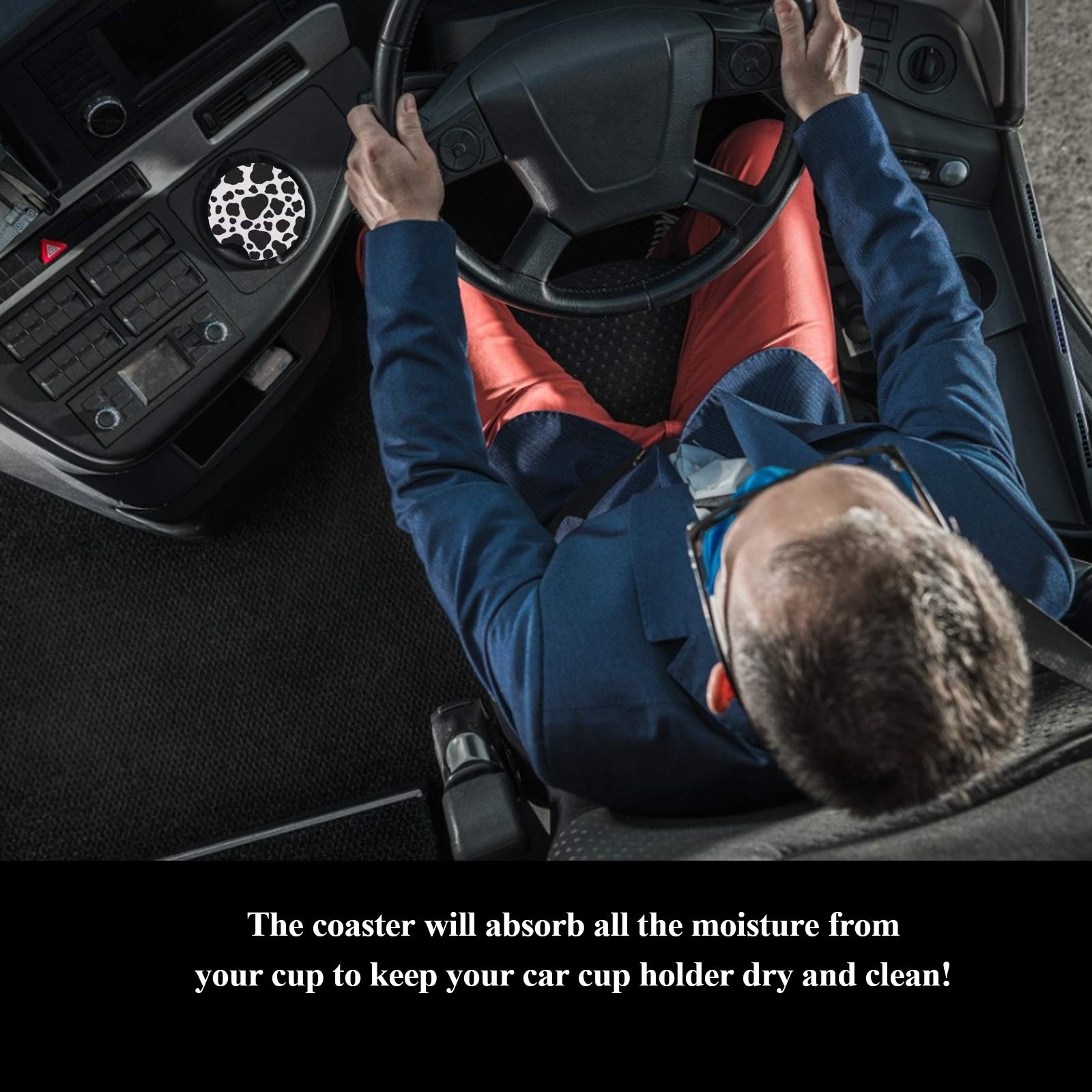 4 Pack Car Coasters  2.75inch Cow Print Car Cup Holder Coasters for Car  Neoprene Cup Pad Mat Car Coasters for Cup Holders for Women