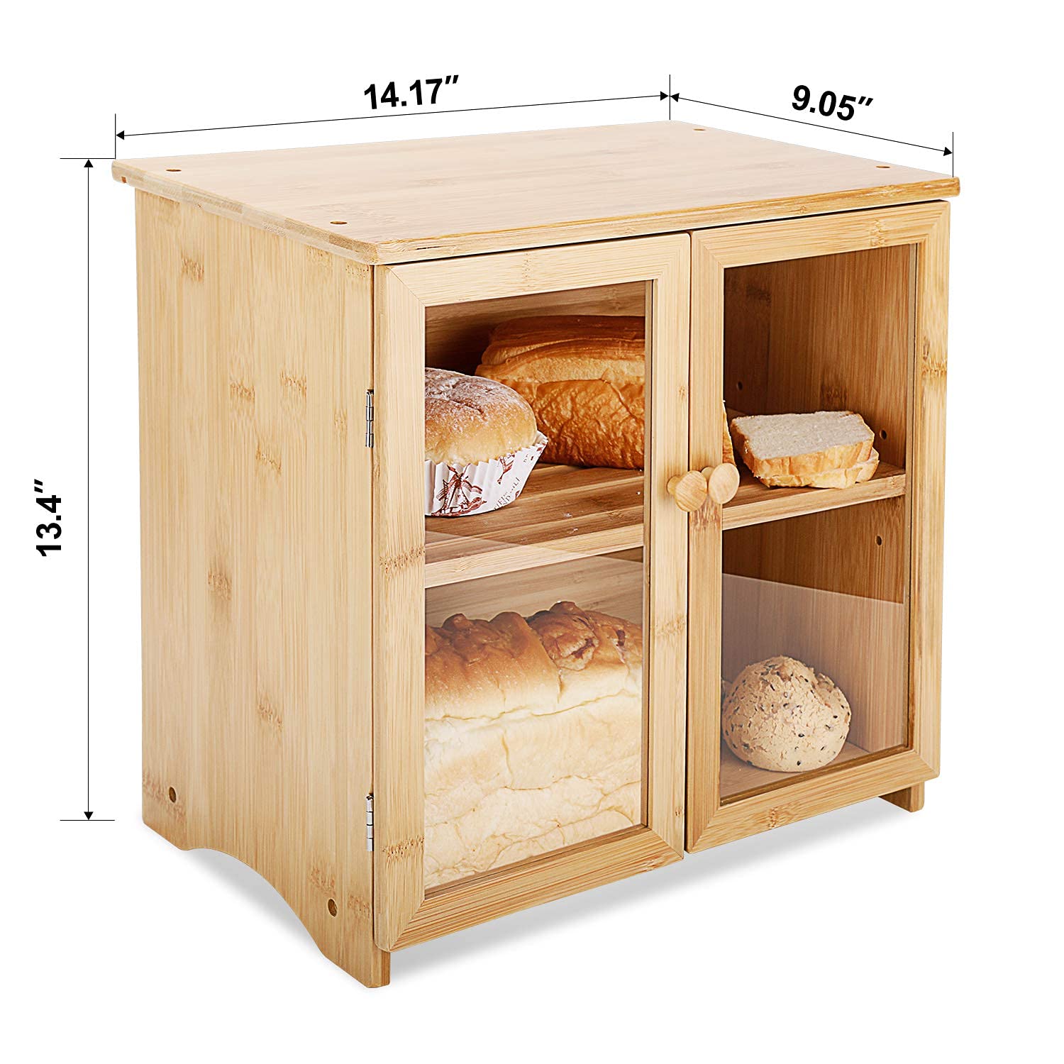 Leopard Bamboo Bread Box For Kitchen Countertop, 2 Layers Bread Boxes With Clear Window For Kitchen Food Storage, Large Bread St
