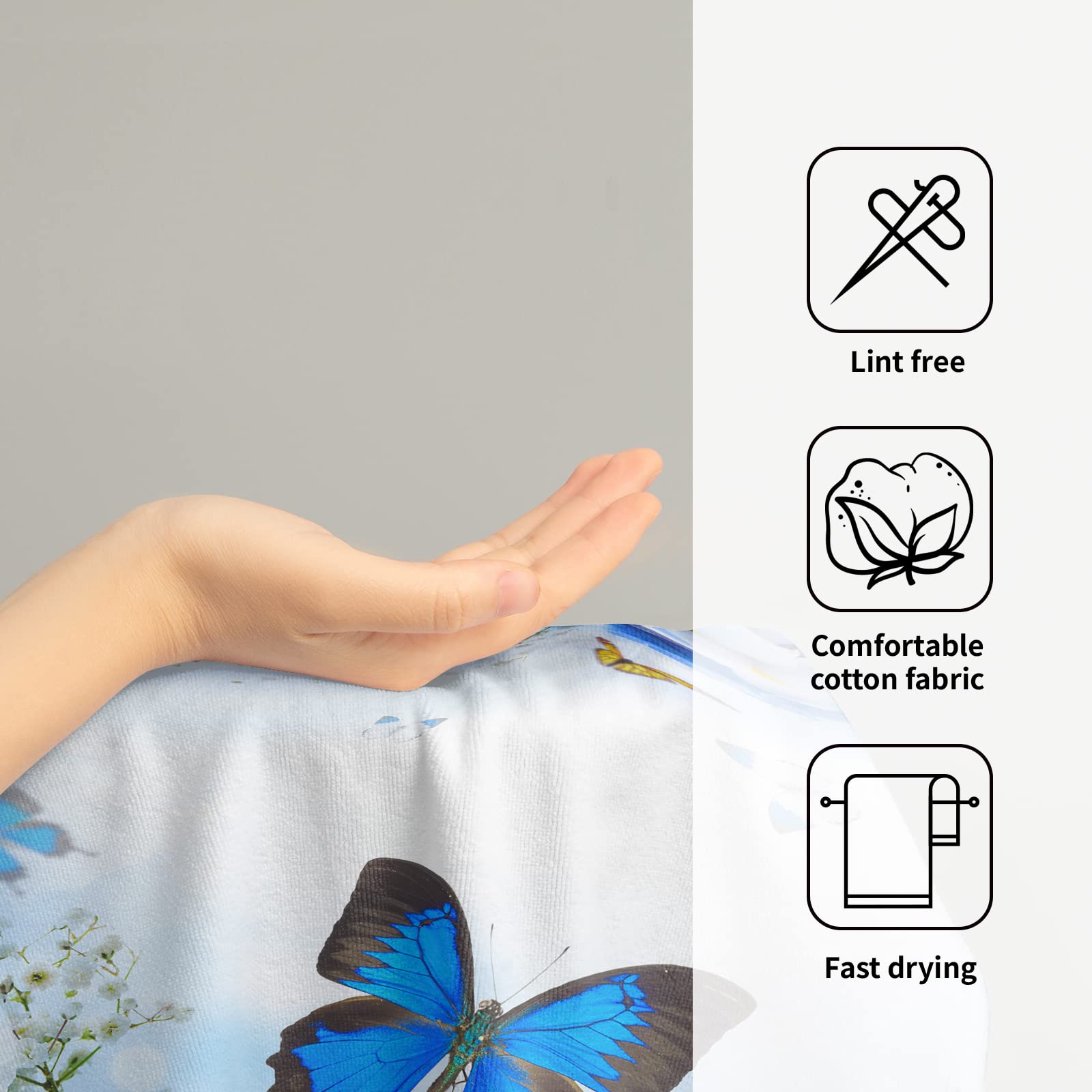 Giwawa Blue Butterfly Hand Towels Spring Flowers Kitchen Dish Towels Set Of 2 Soft Absorbent Fingertip Towel For Bathroom Spa Gy
