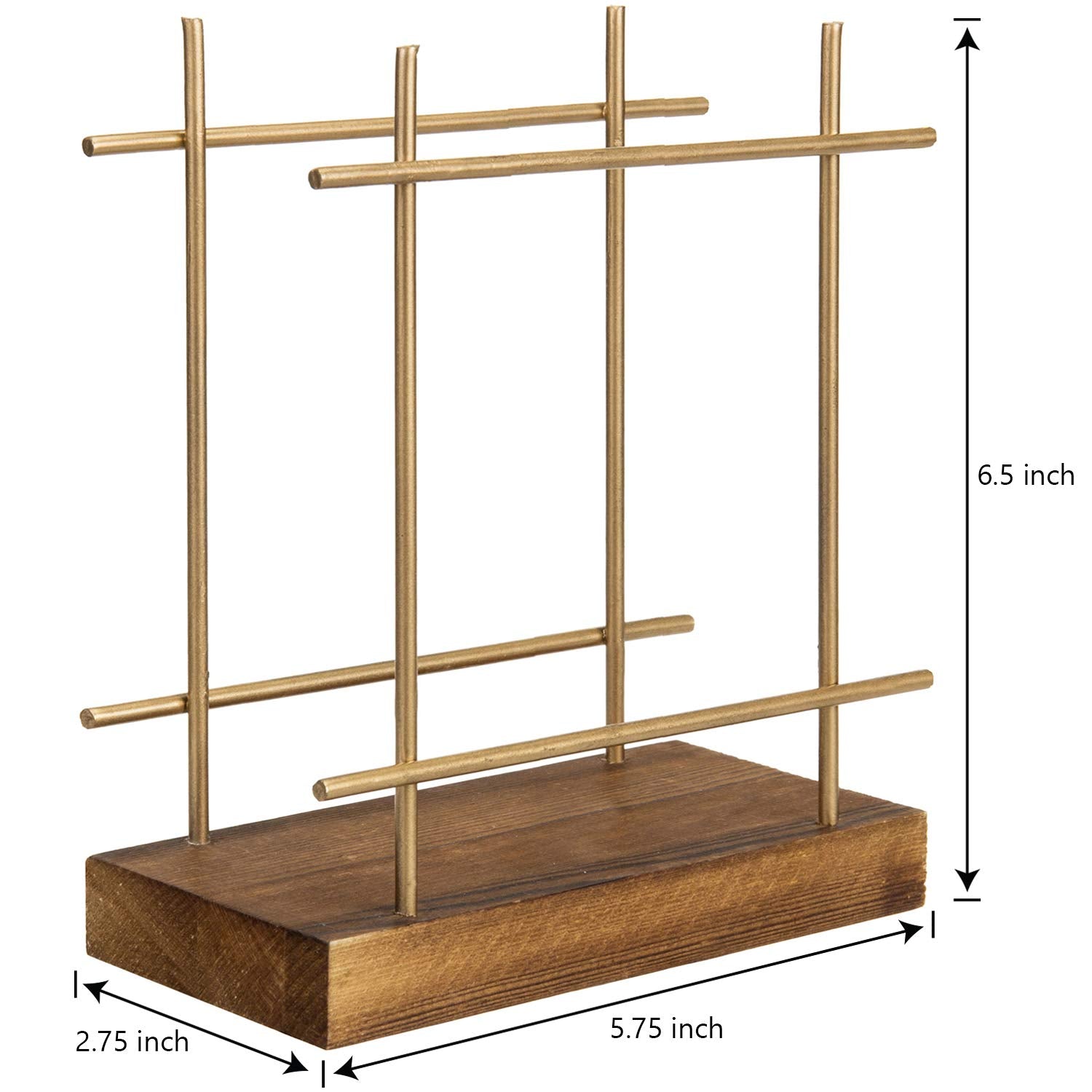 Mygift Contemporary Brass-Tone Wire Metal Upright Napkin Holder With Rustic Burnt Brown Wood Base, Decorative Kitchen Table Dini