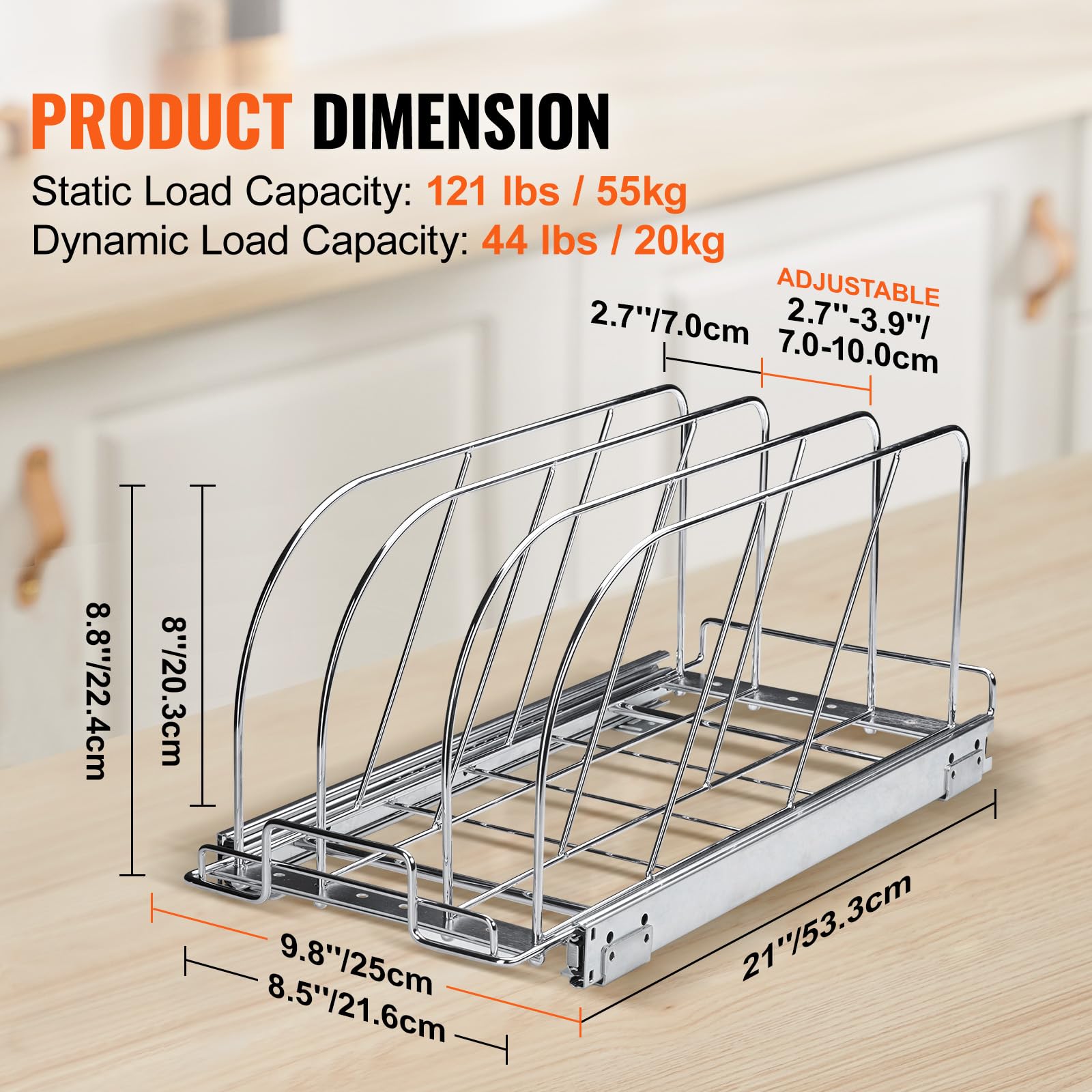 Vevor Pan And Pot Rack, Expandable Pull Out Under Cabinet Organizer, Cookie Baking Pans Tray Organization, Adjustable Wire Divid