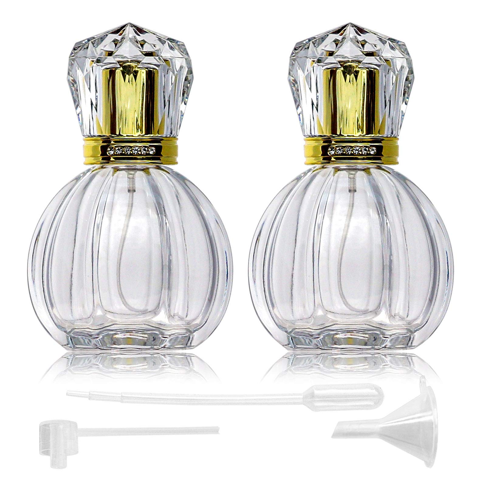 BTSuoYe 2PCS Refillable Perfume Bottles Empty Vintage Pumpkin Shape Portable Crystal Glass Atomizer with 50ML(1.76 oz) Fine Mist