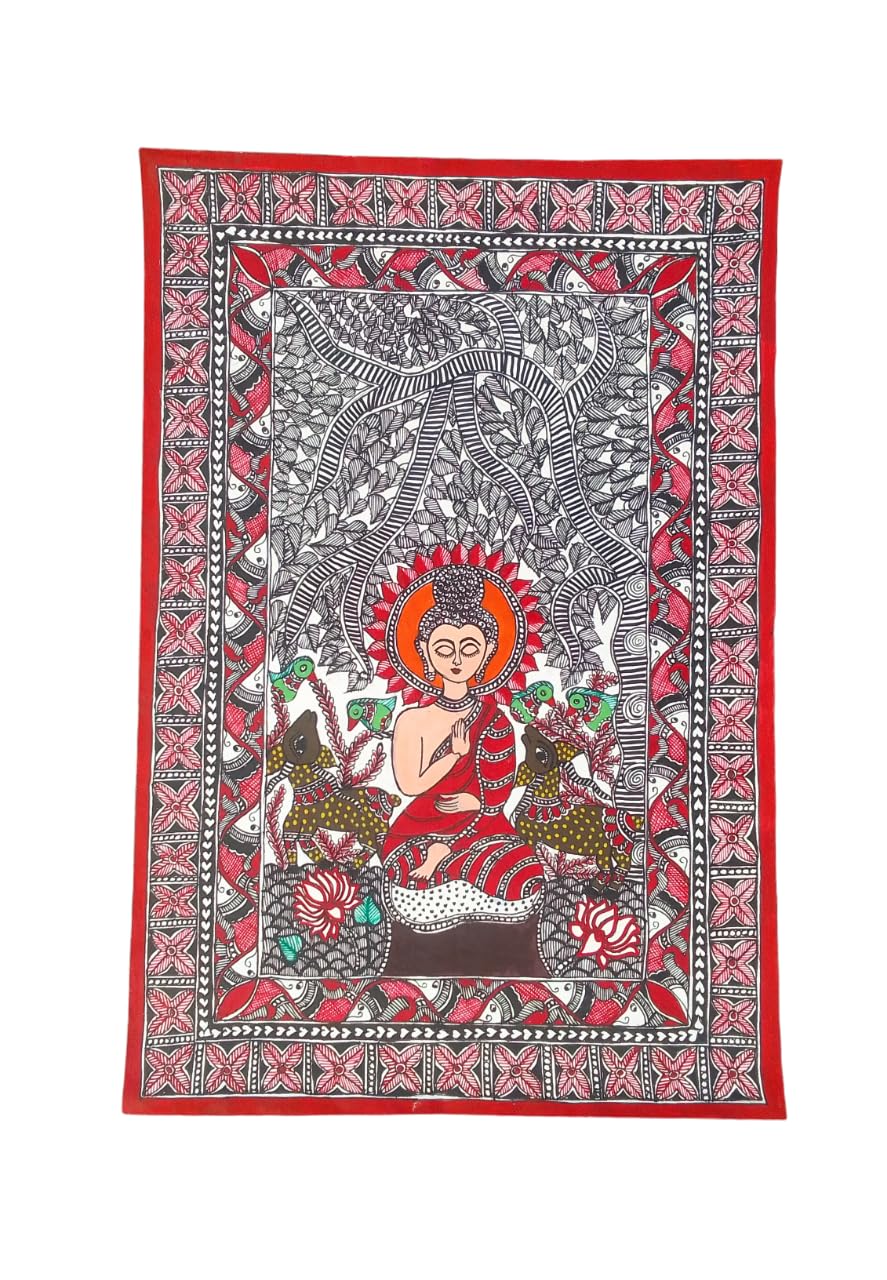 Mini Art Mithila Painting Madhubani Painting Of Buddha (22 X15 Inch)-Unframed
