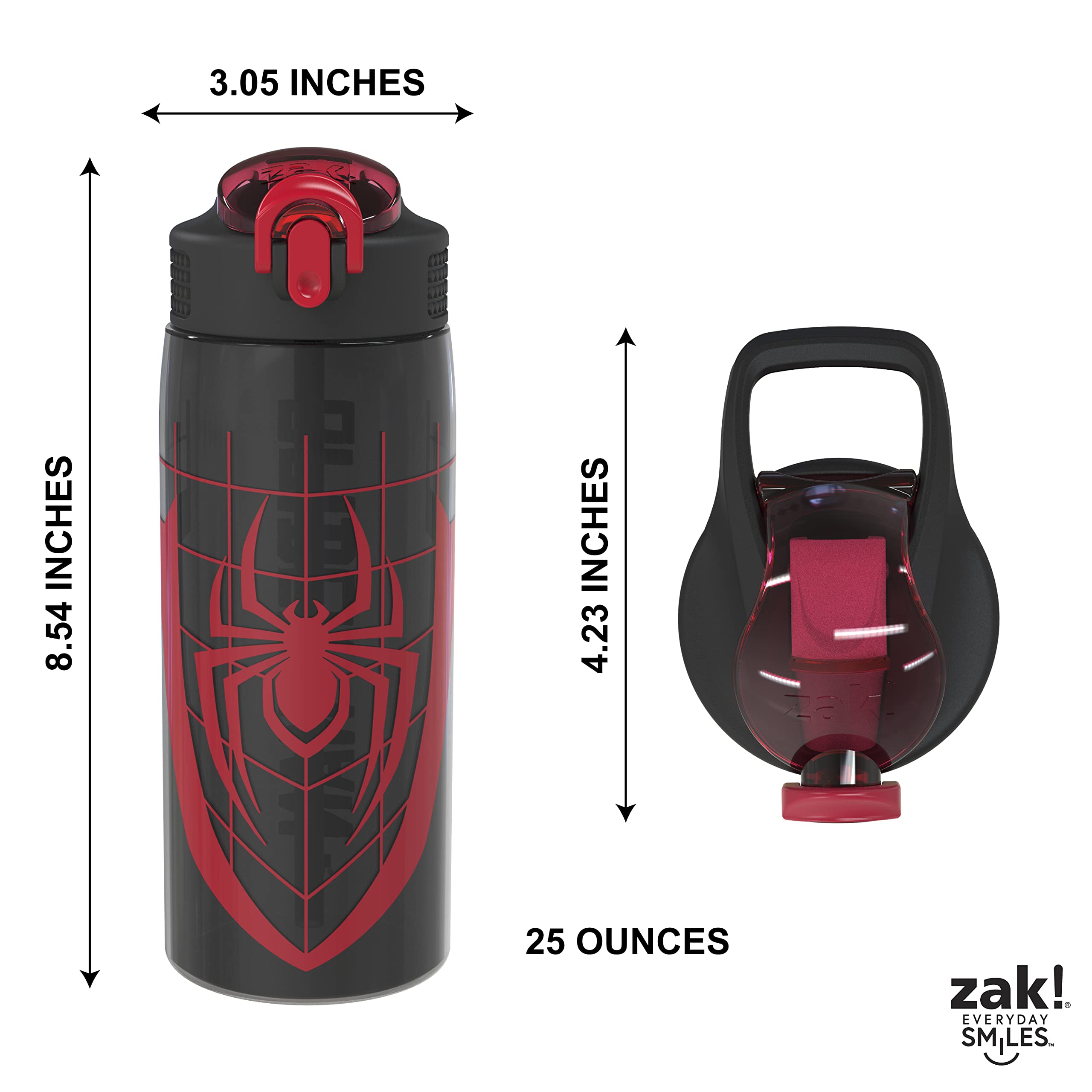 Zak Designs Marvel Spider-Man Water Bottle For School Or Travel, 25 Oz Durable Plastic Water Bottle With Straw, Handle, And Leak