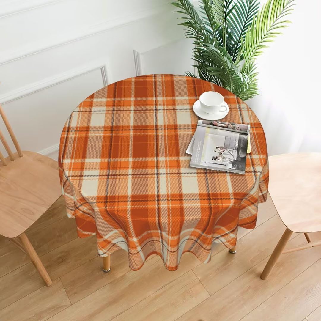 BETGINY Fall Tablecloth 70 Inch Round Autumn Thanksgiving Plaid Table Cloth Dust-Proof Wrinkle Resistant Rustic Tablecloth for H
