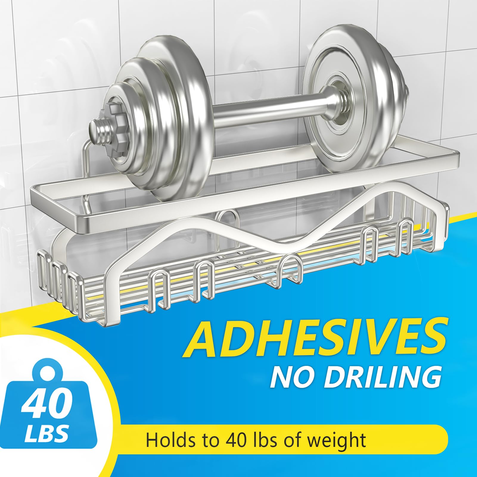 Coraje Shower Organizer [5-Pack] Shower Shelves for Inside Shower Adhesive Shower Caddy  No Drilling Rustproof Stainless Steel Extra Large Bathroom Shower shelf  Silver