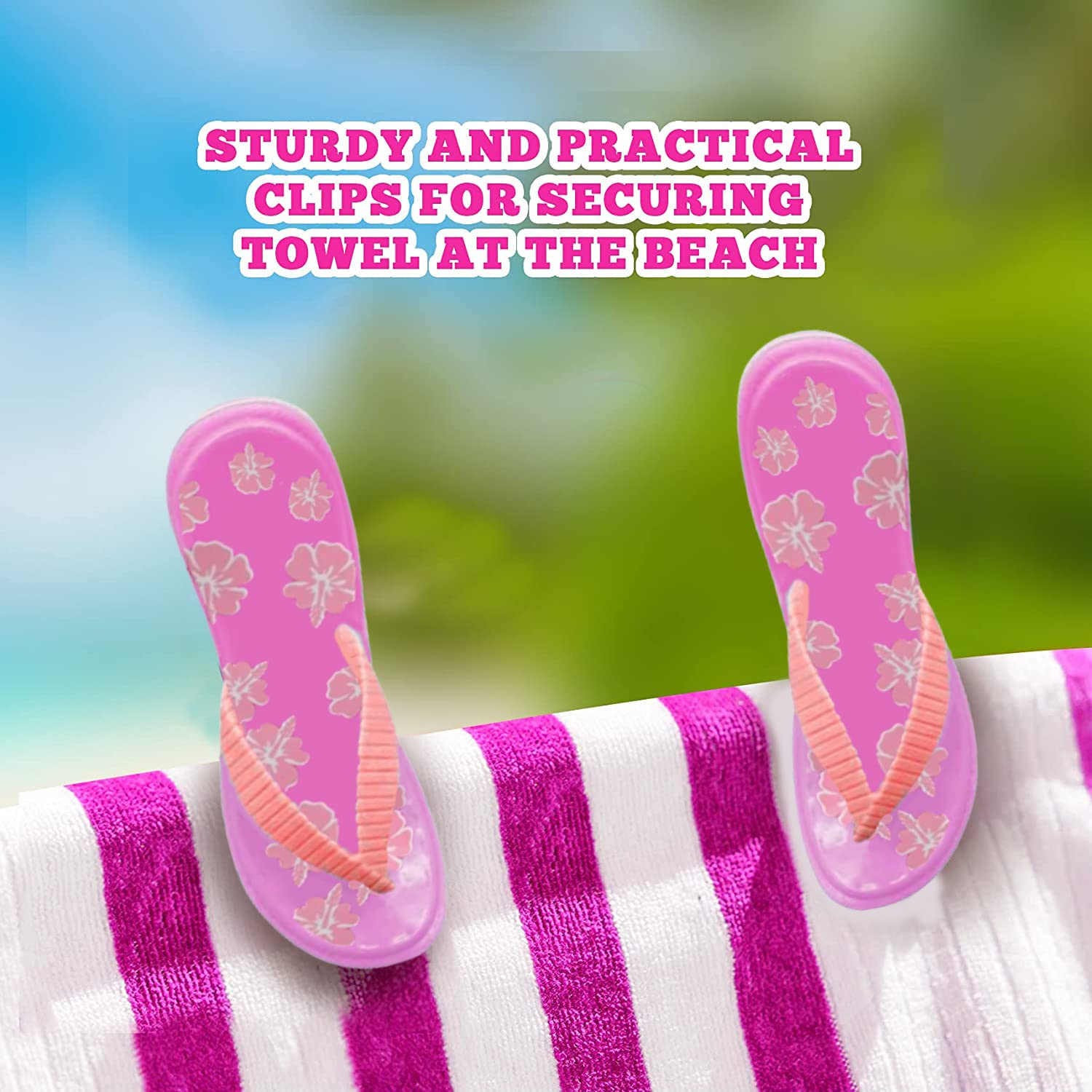 PERFORMORE Flip Flop Beach Towel Clips (Pink)  Set of 2  Portable Towel Holder Clips  Secure Clips for Beach Chairs Deck Patio Pool Boat Cruise Lounge Chair Accessories
