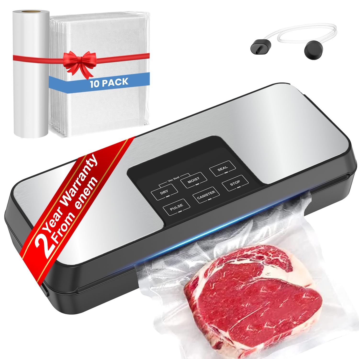 Enem Vacuum Sealer Machine For Packing, Sealing Machine For Food Packets, 80Kpa Automatic Dry & Wet Air Packet Sealer Machine, W