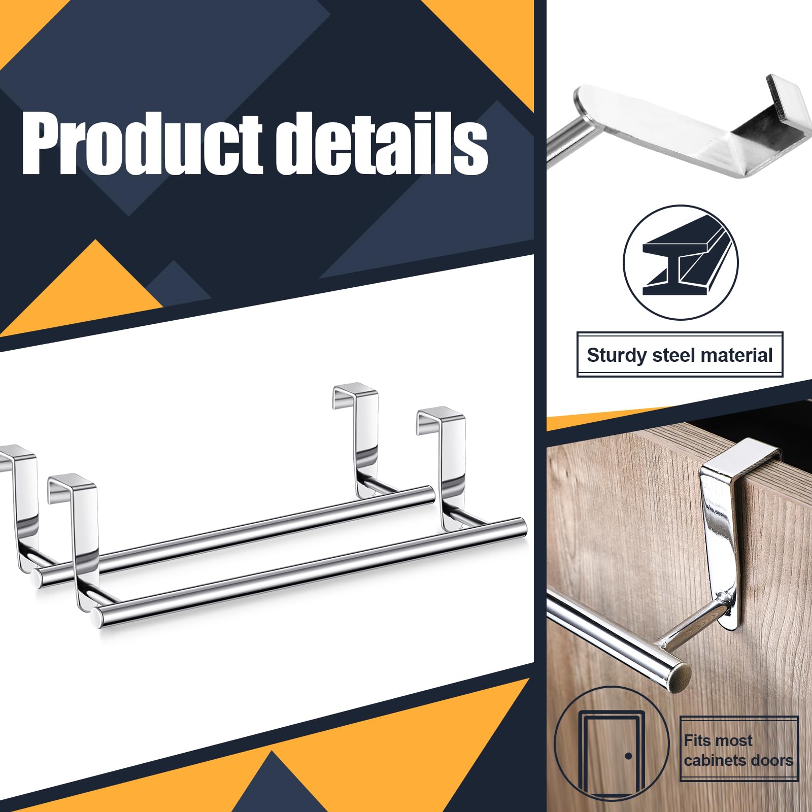 2 Pack Towel Rack For Cabinet Steel Over Door Towel Rack Modern Over Cabinet Towel Hanger Towel Bar Holder 9 Inch Storage Organi