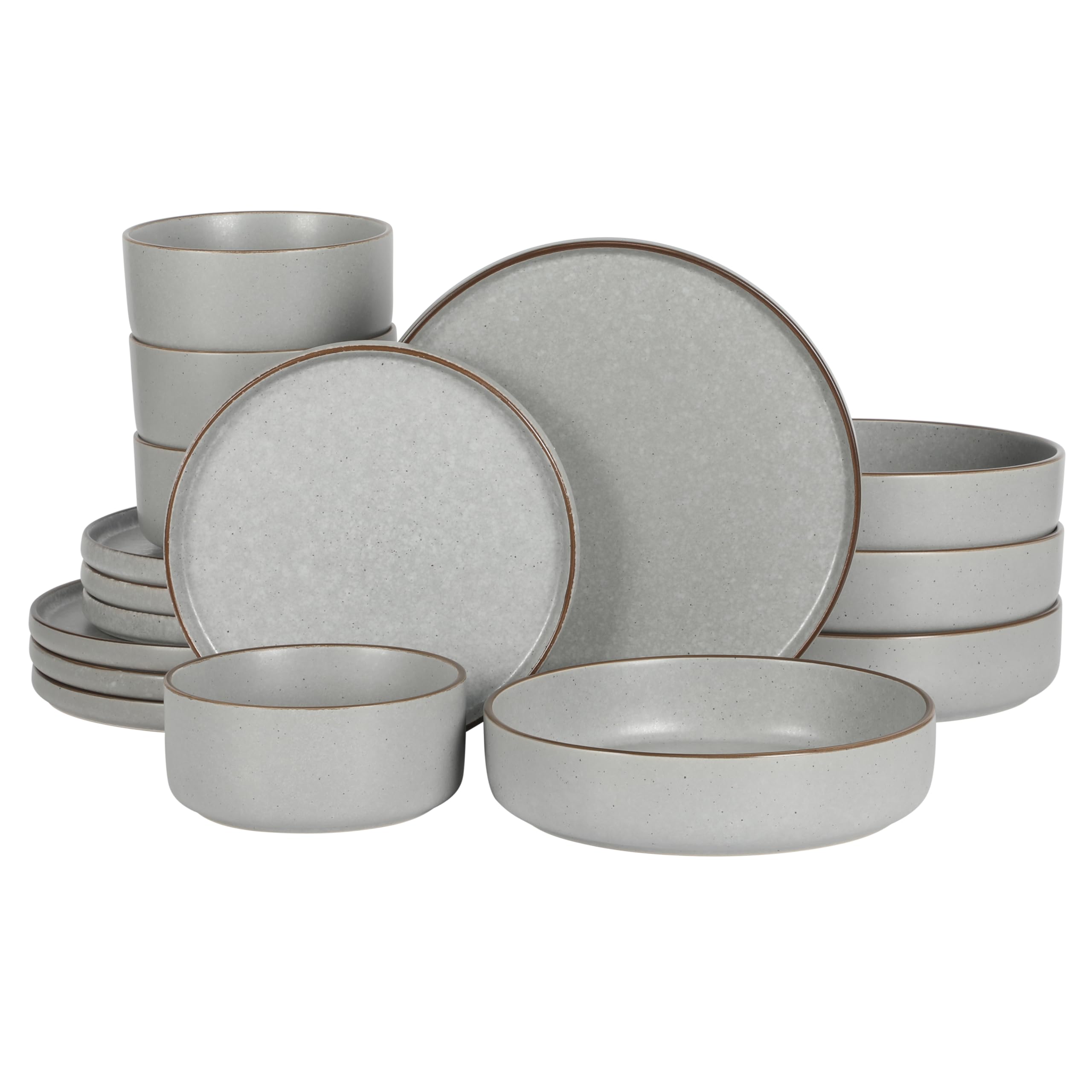 Gibson Elite Gelston Stoneware Matte Reactive Glaze 16 Piece (Service for 4) Plates and Bowl Dinnerware Set - Grey